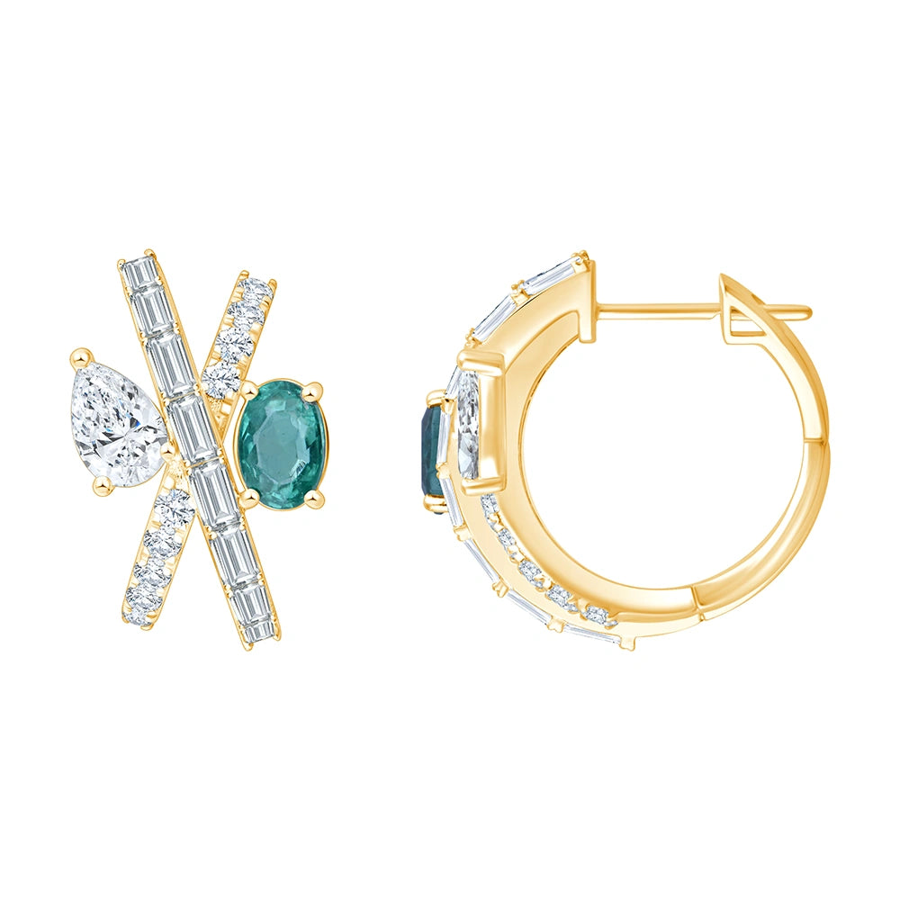 SemiPrecious Emerald Crossover Huggie Earrings