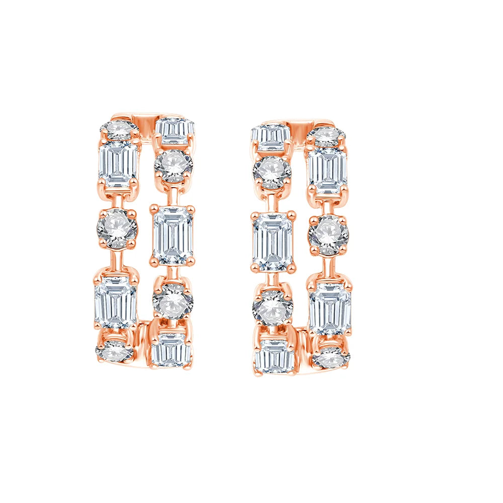 Mixed Cut Geometric Dual Row Huggie Earrings