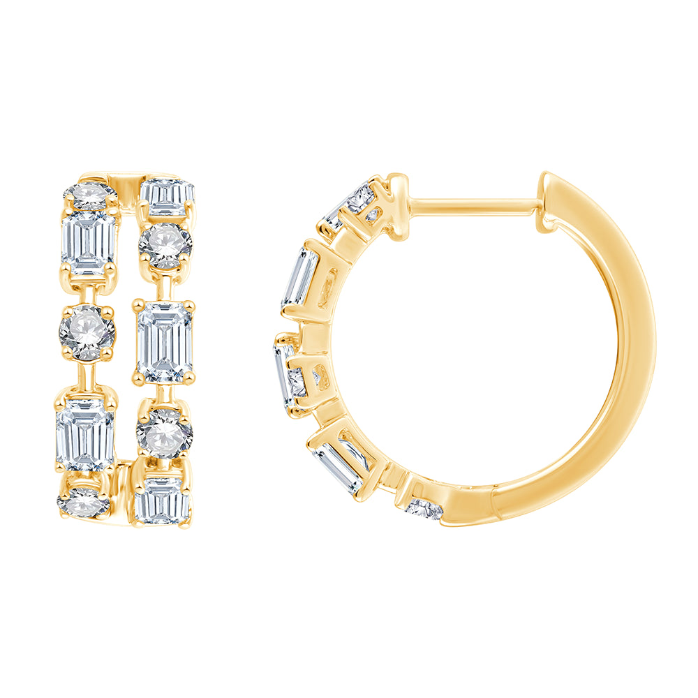 Mixed Cut Geometric Dual Row Huggie Earrings