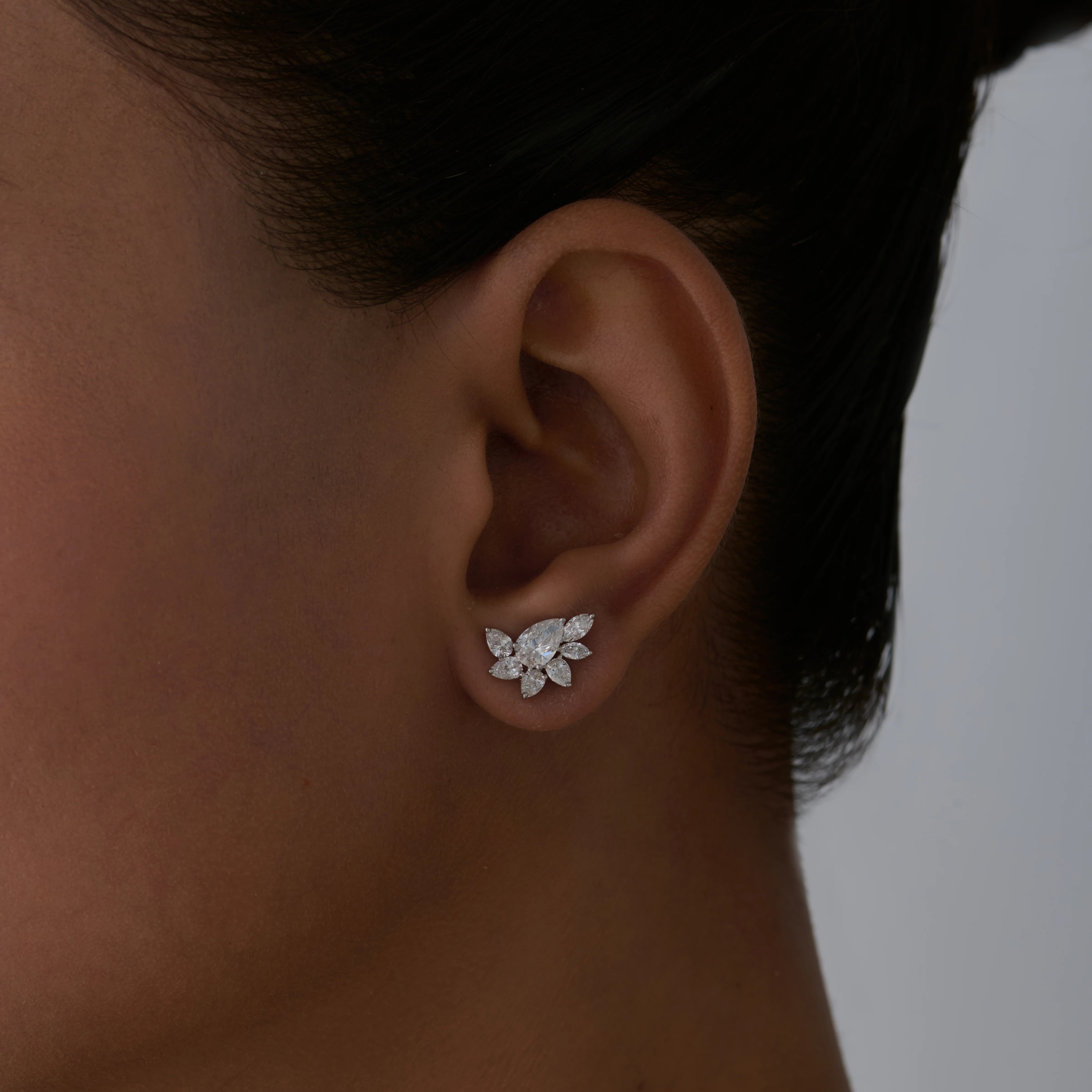 Pear Cut Floral Arc Stud Earrings