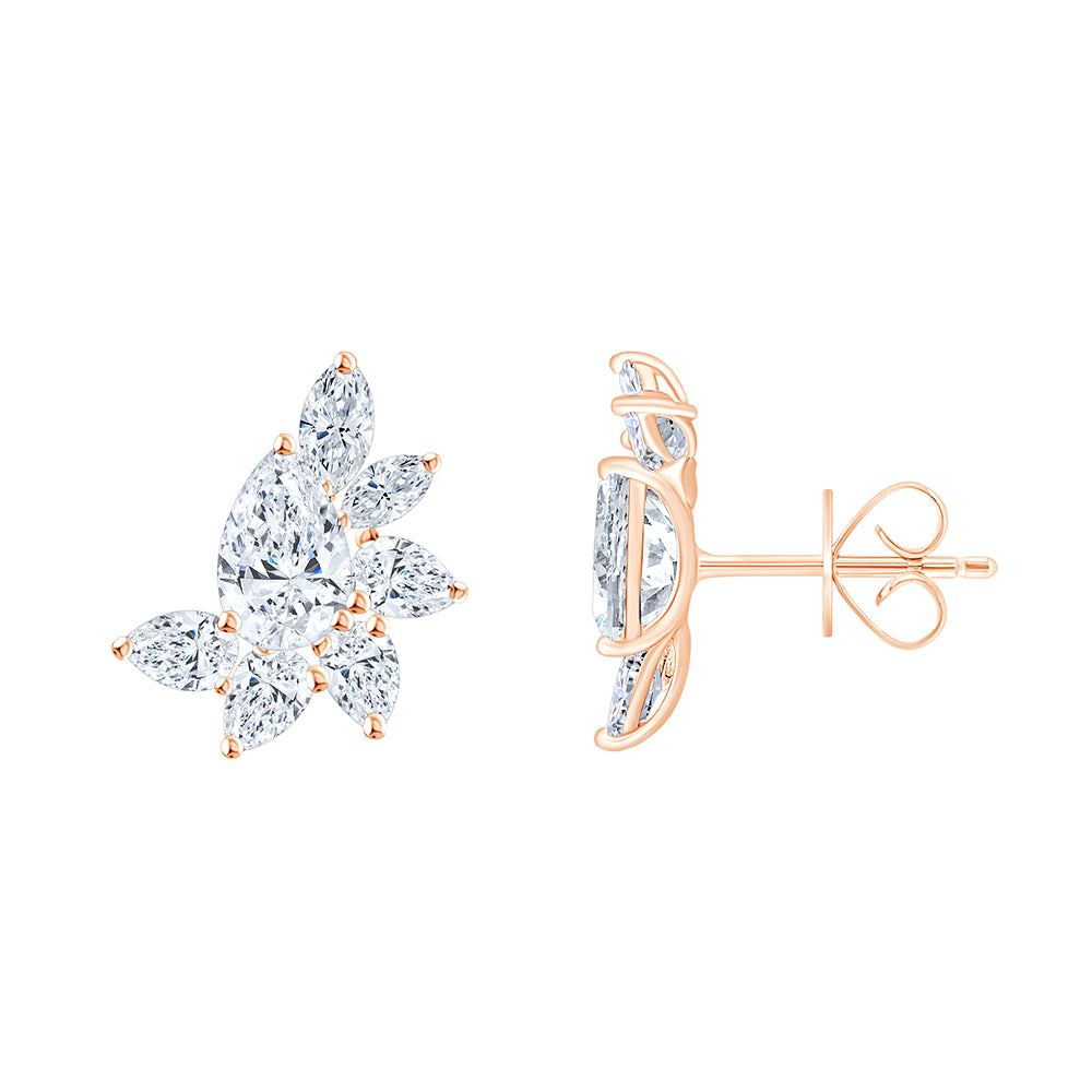 Pear Cut Floral Arc Stud Earrings