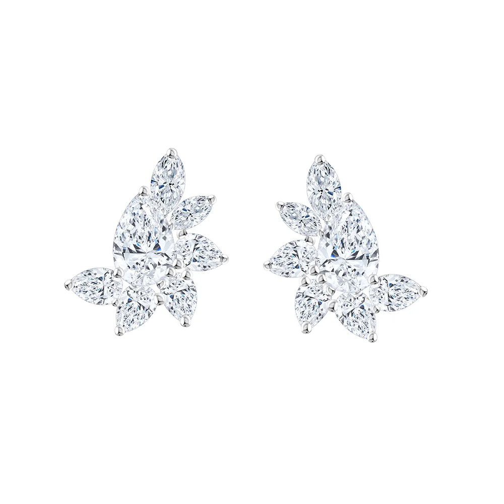 Pear Cut Floral Arc Stud Earrings