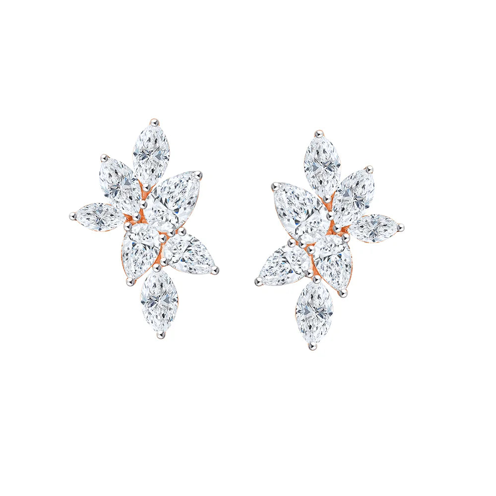 Mixed Cut Petal Cluster Stud Earrings