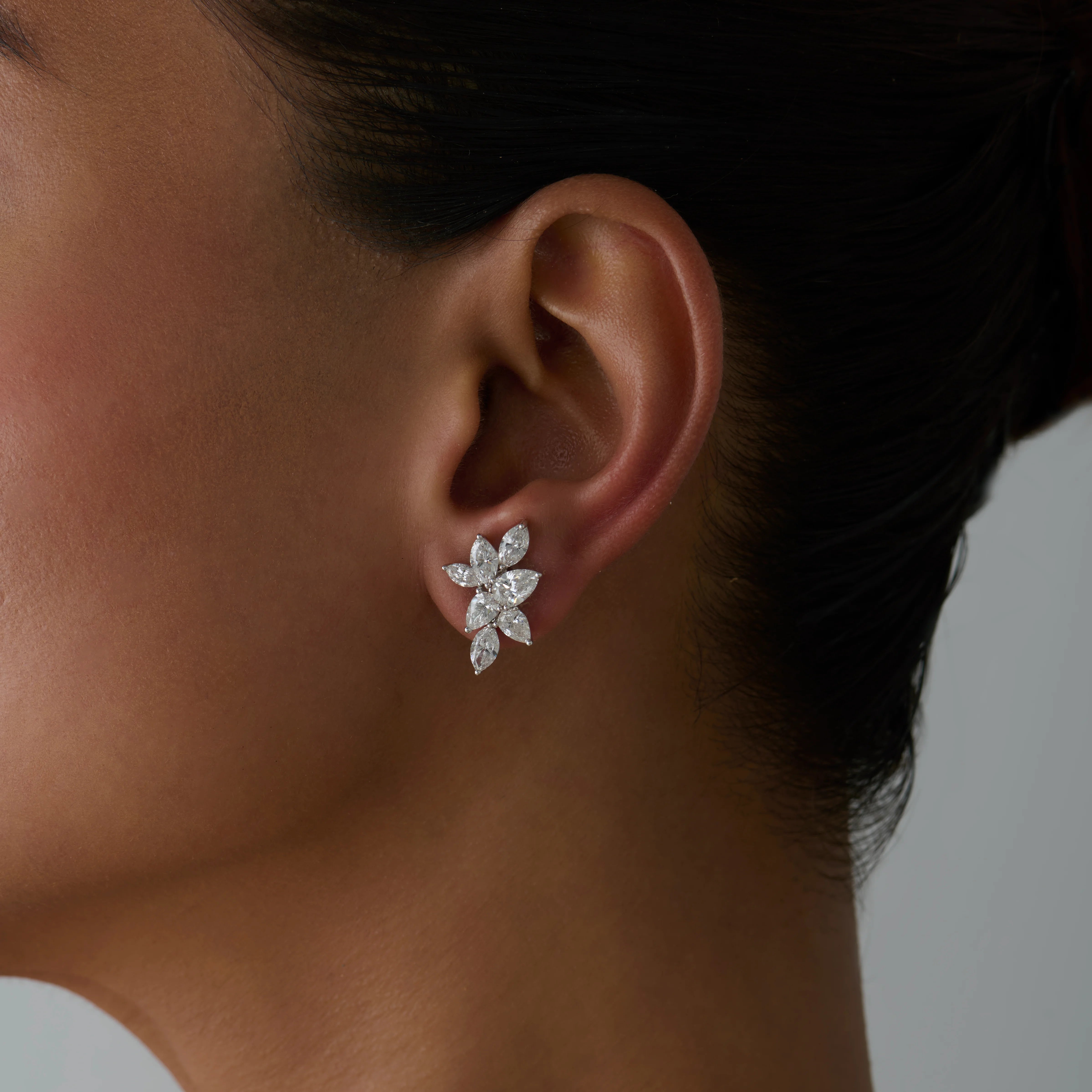 Mixed Cut Petal Cluster Stud Earrings