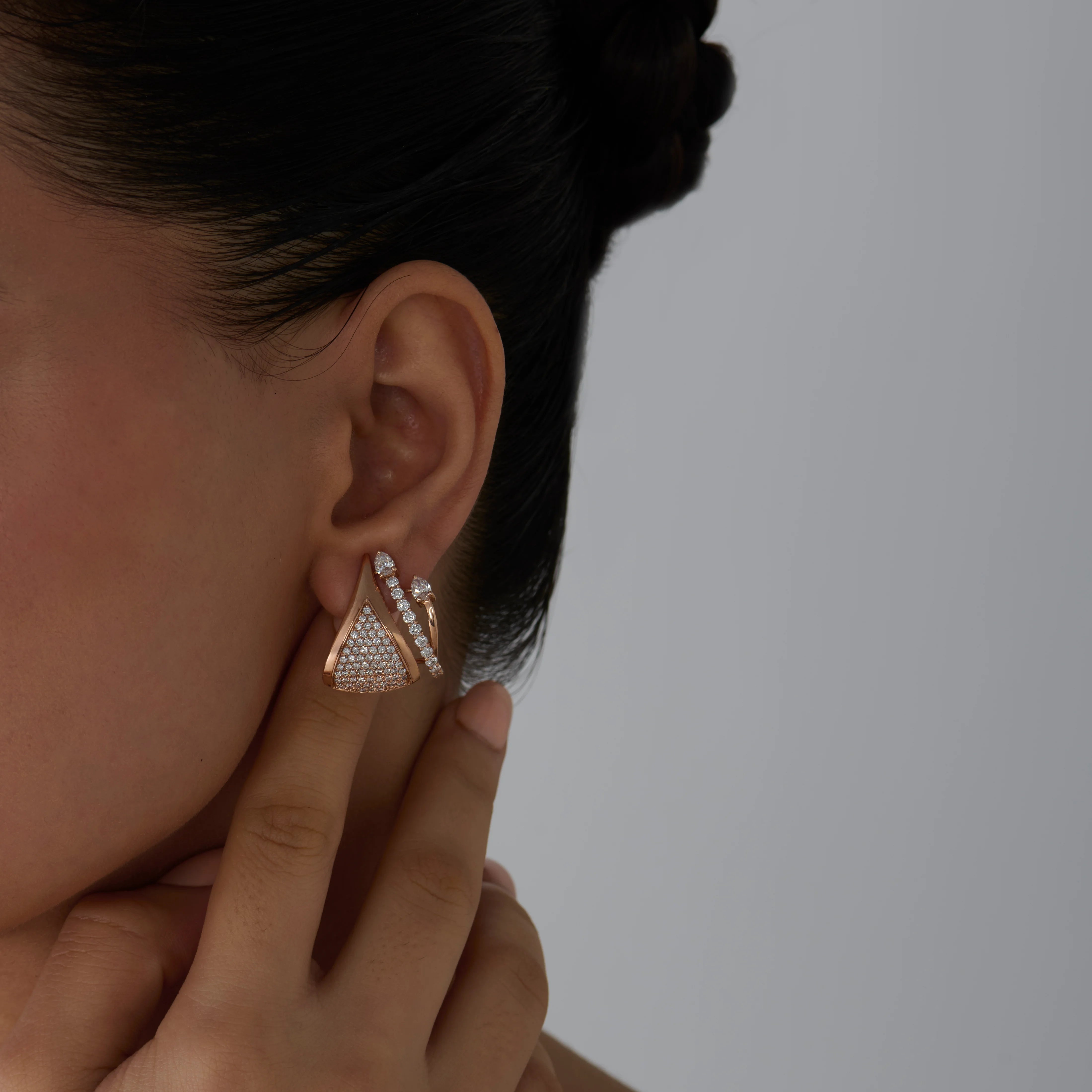 Tapered Pave and Diamond Line Stud Earrings