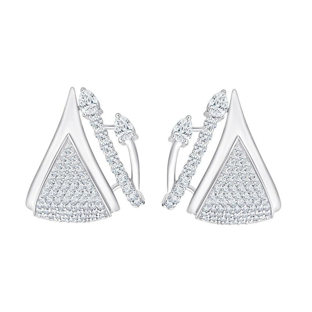 Tapered Pave and Diamond Line Stud Earrings
