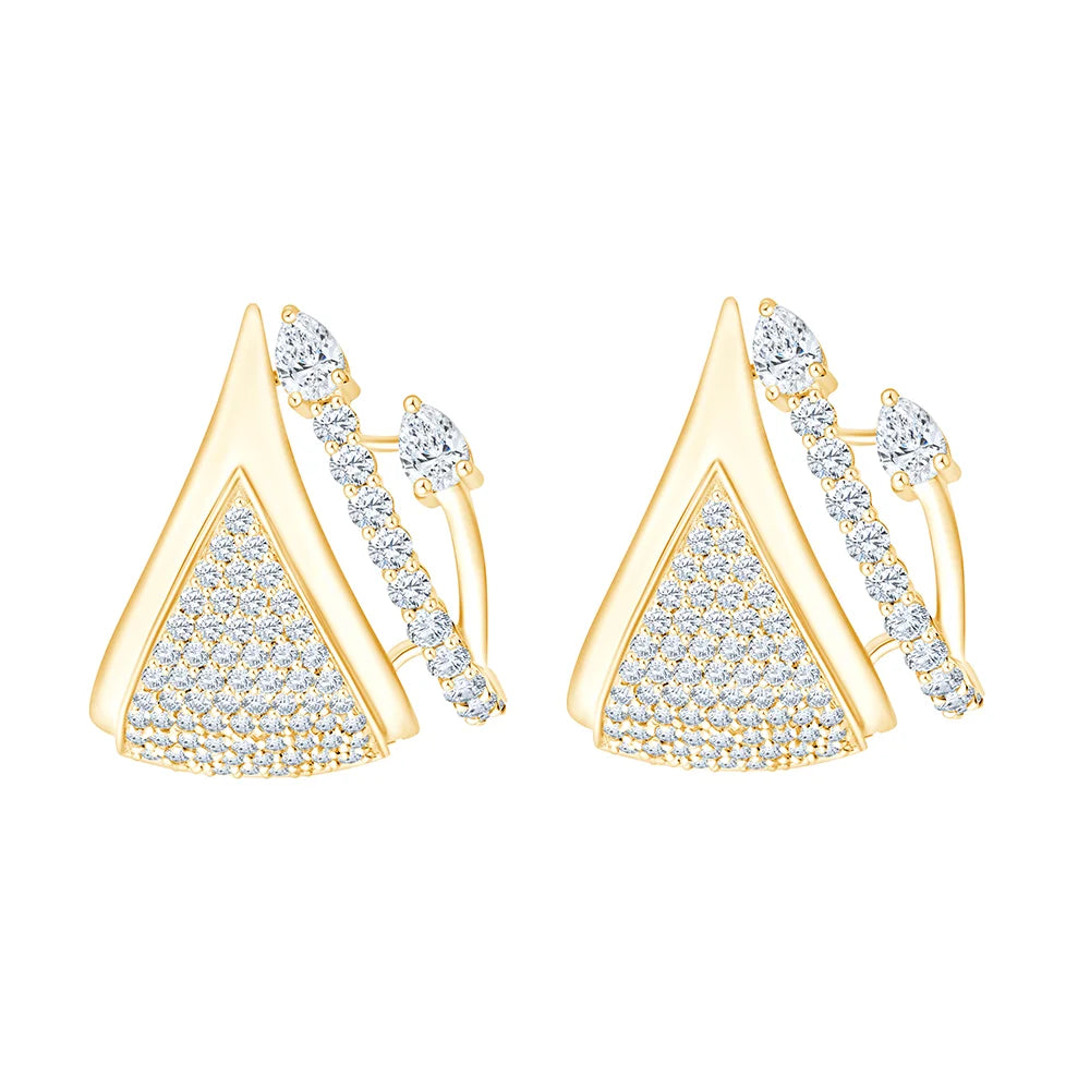 Tapered Pave and Diamond Line Stud Earrings