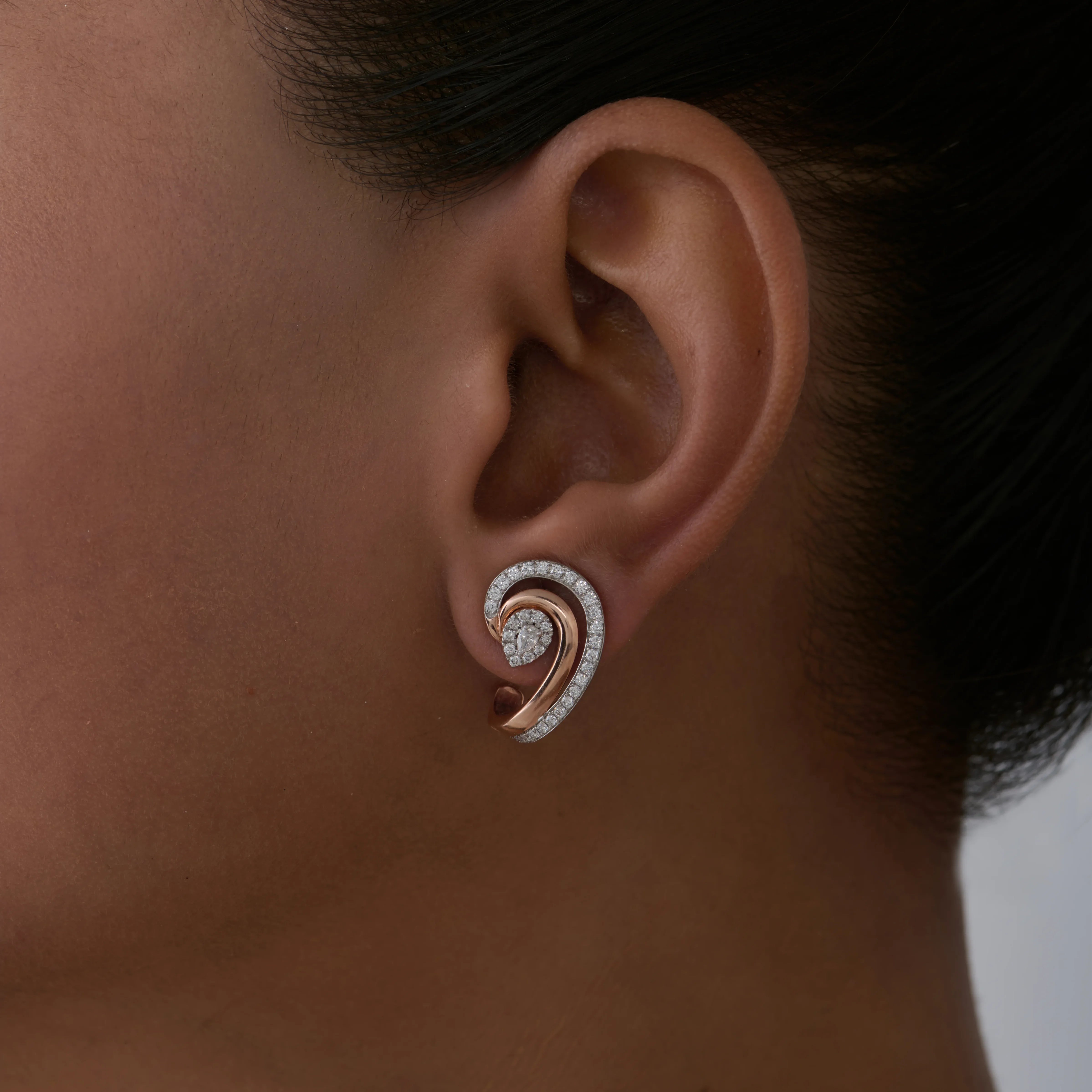 Pear Cut Halo Swirl Stud Earrings