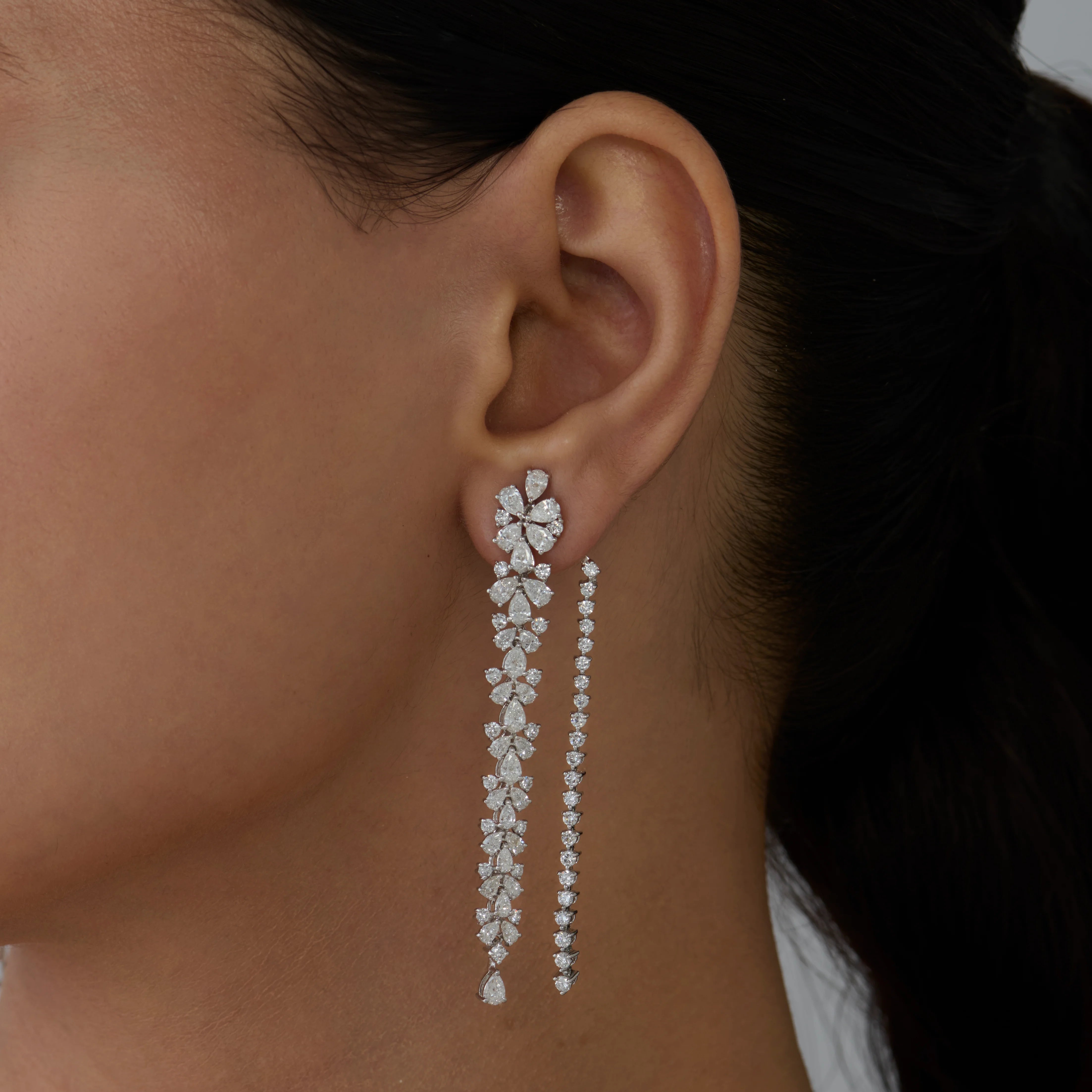 Mixed Cut Dual Strand Drop Earrings