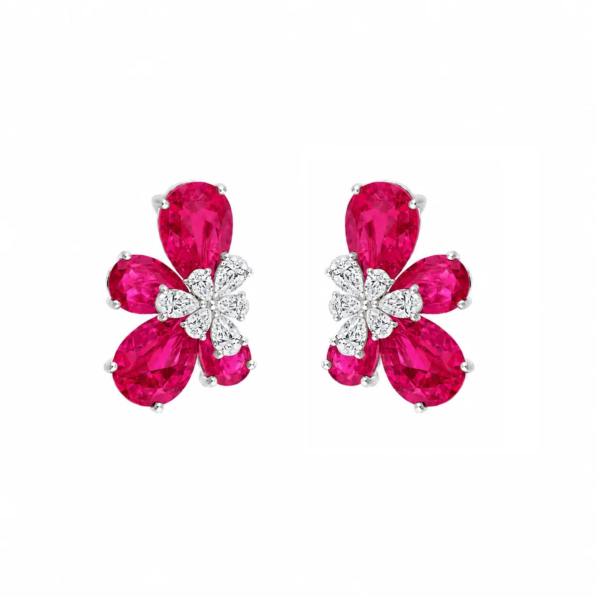 Pear Cut Floral Red Stone Stud Earrings