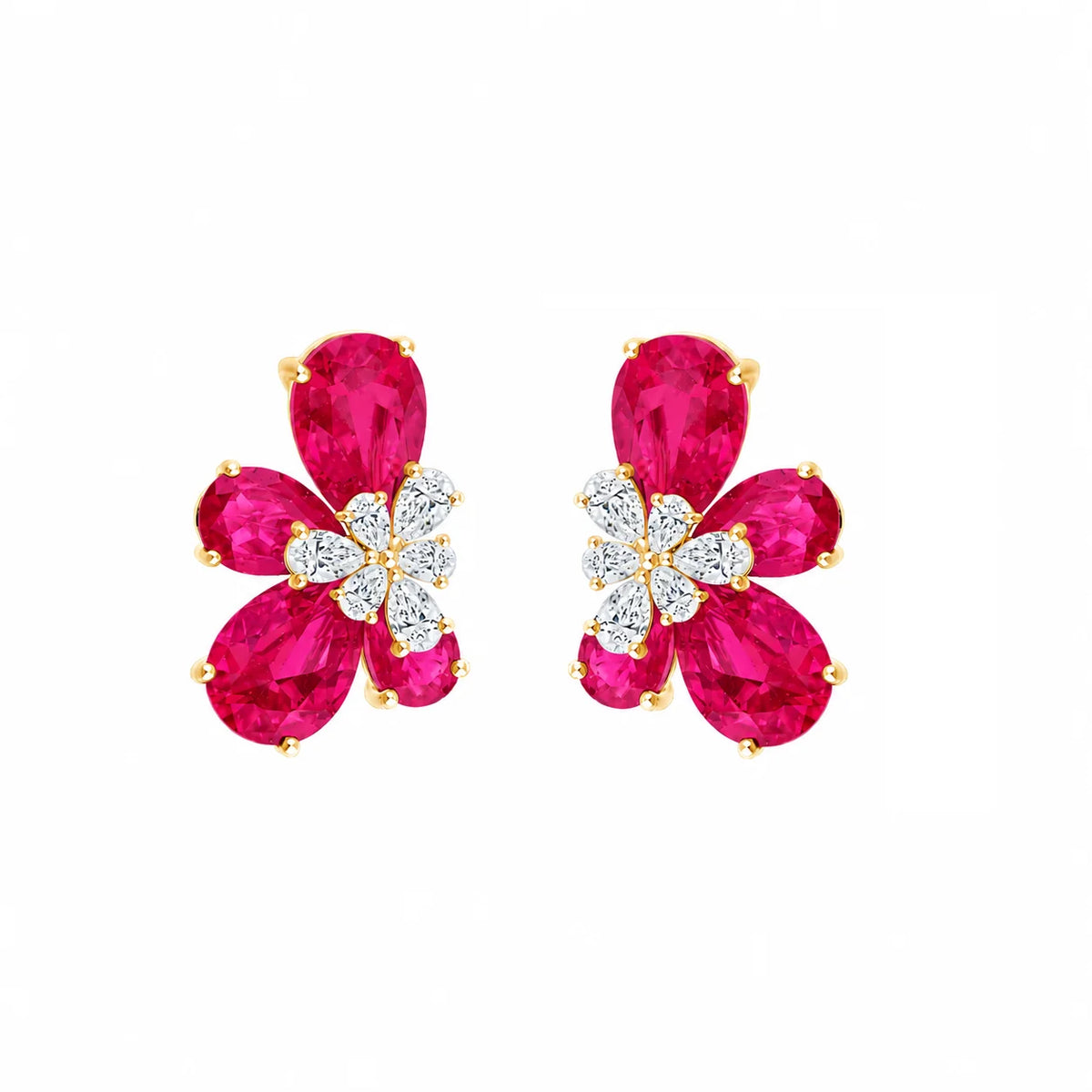 Pear Cut Floral Red Stone Stud Earrings