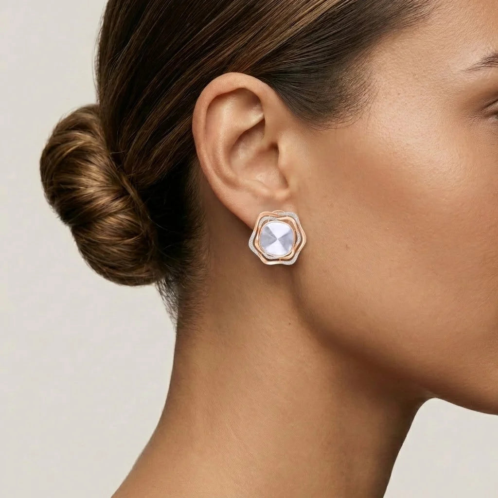 Polki Dual Arc Stud Earrings