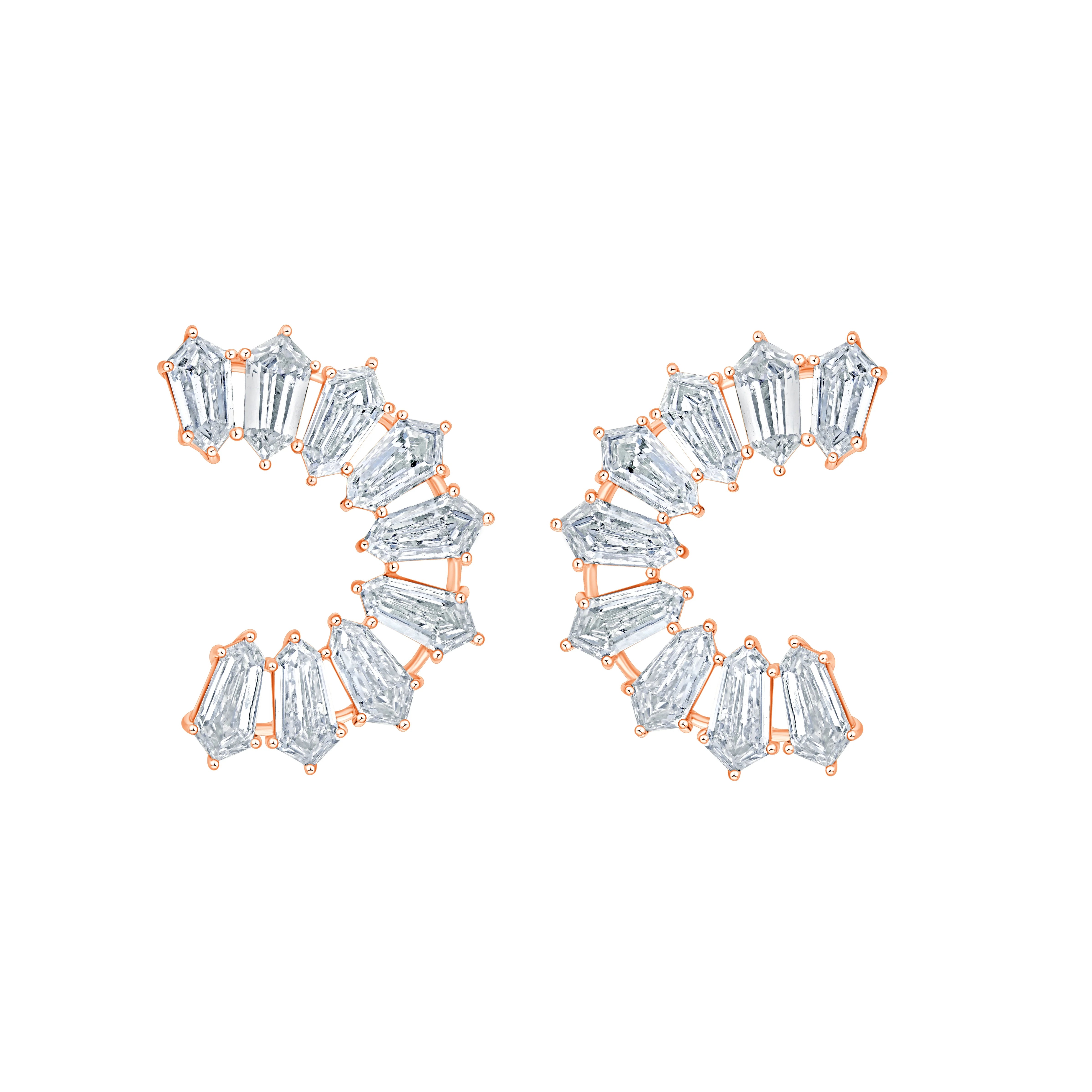 Shield Cut Curved Line Stud Earrings