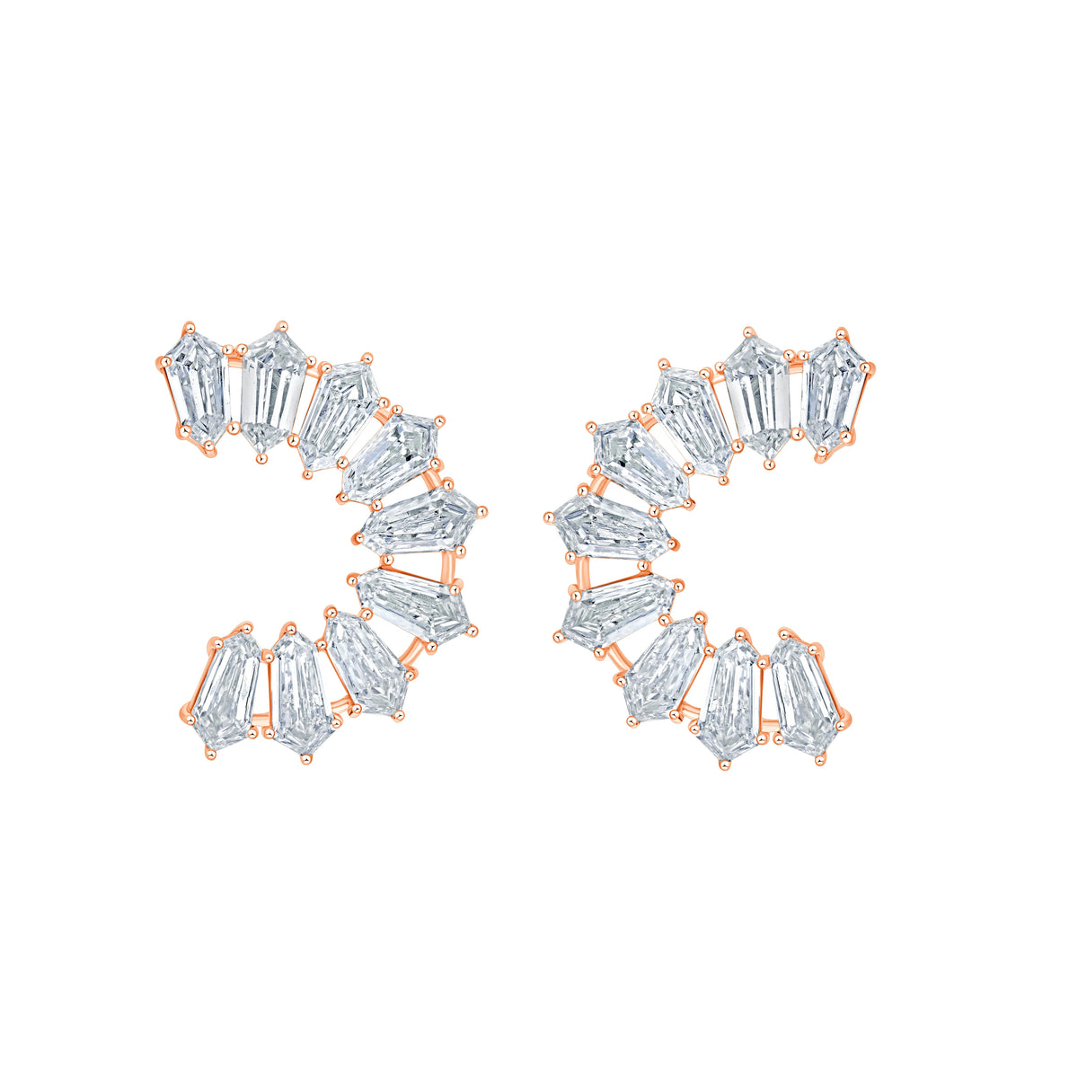 Shield Cut Curved Line Stud Earrings