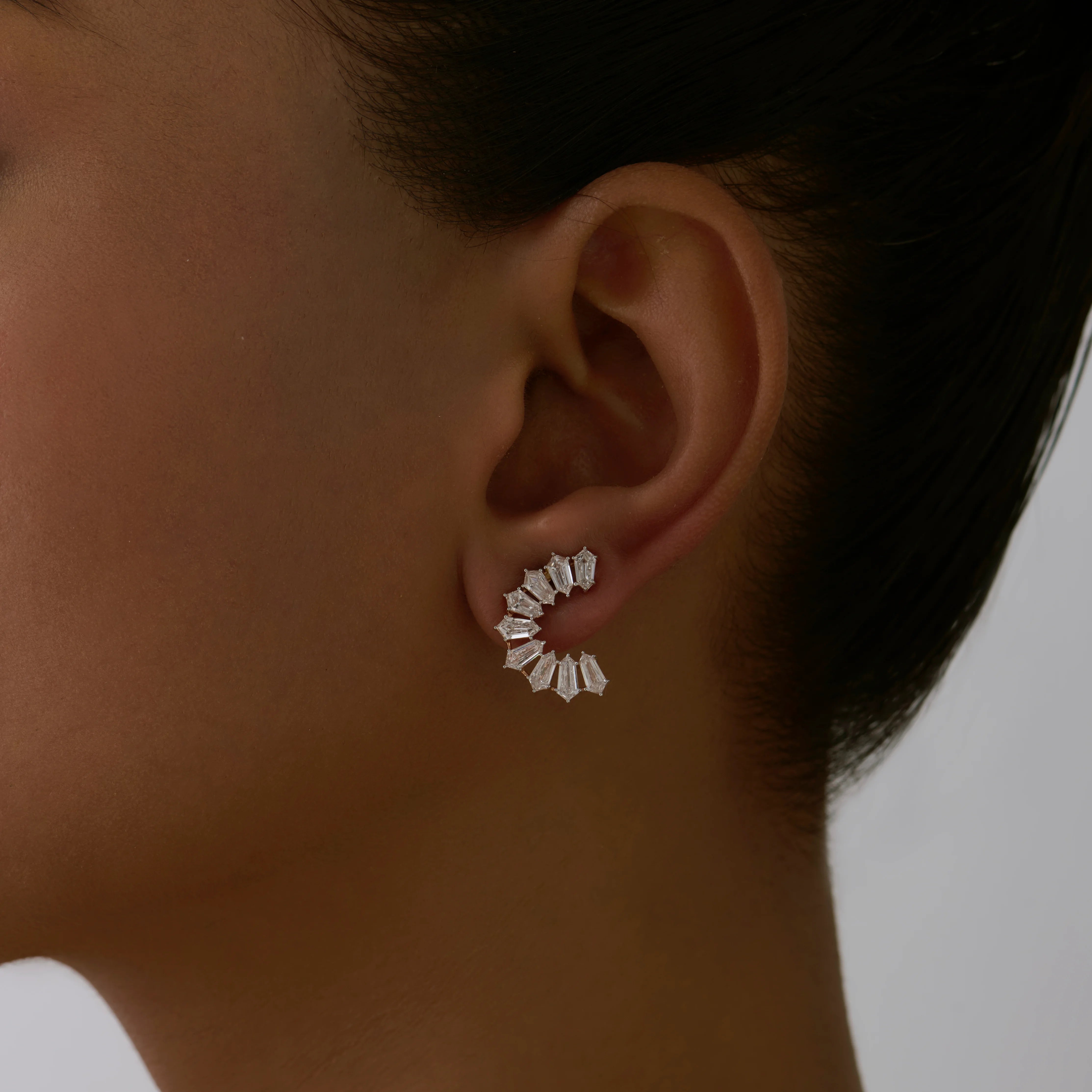 Shield Cut Curved Line Stud Earrings