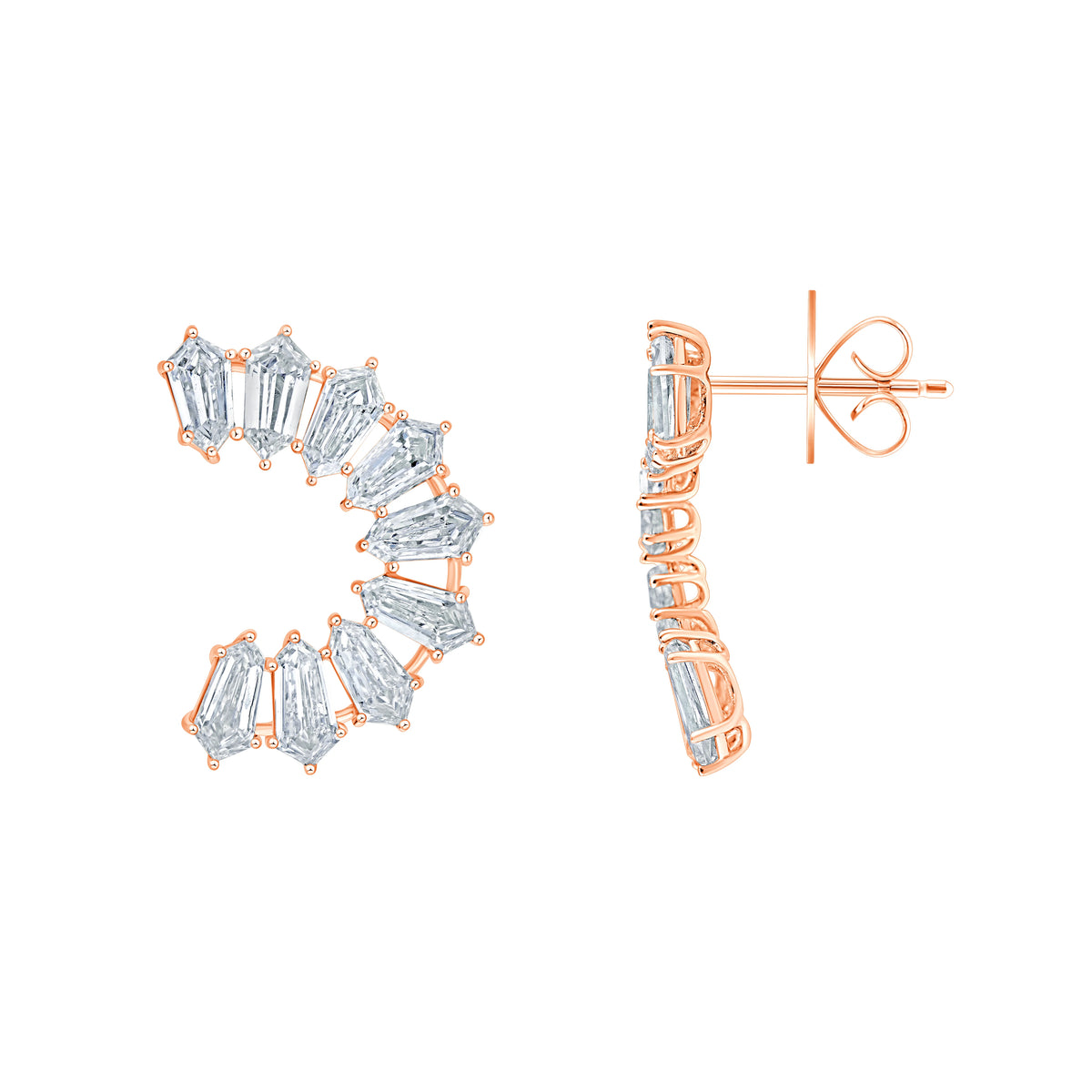 Shield Cut Curved Line Stud Earrings
