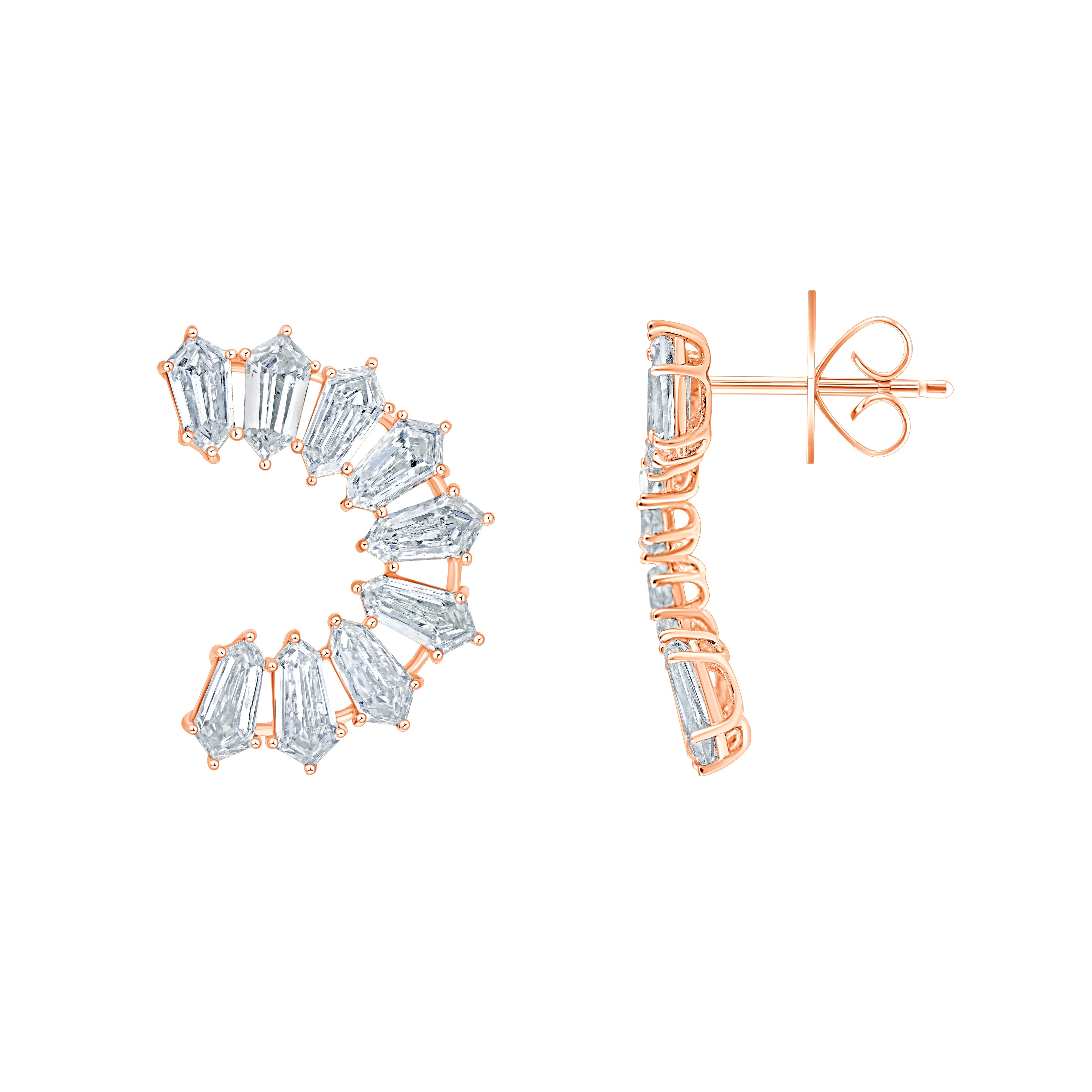 Shield Cut Curved Line Stud Earrings