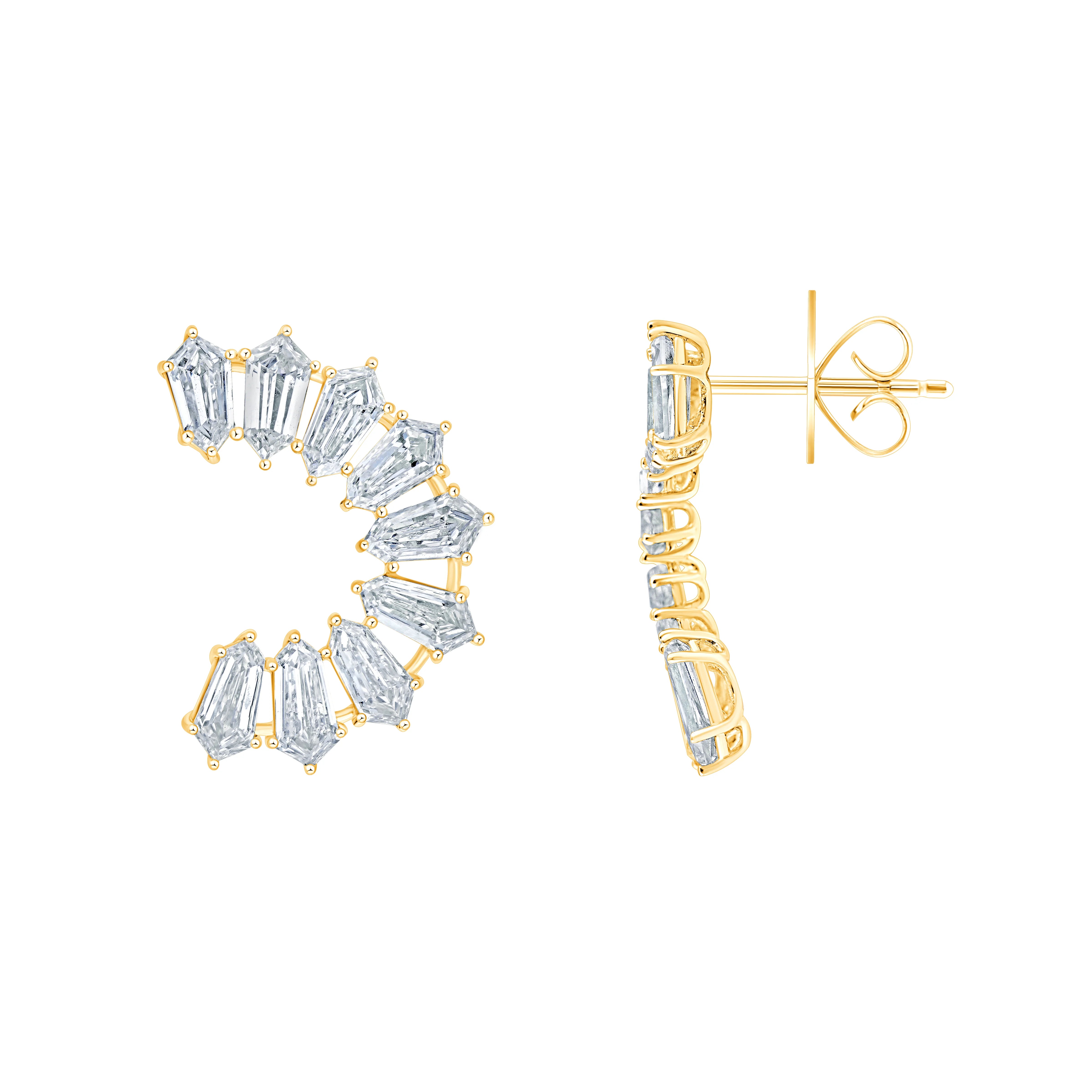 Shield Cut Curved Line Stud Earrings