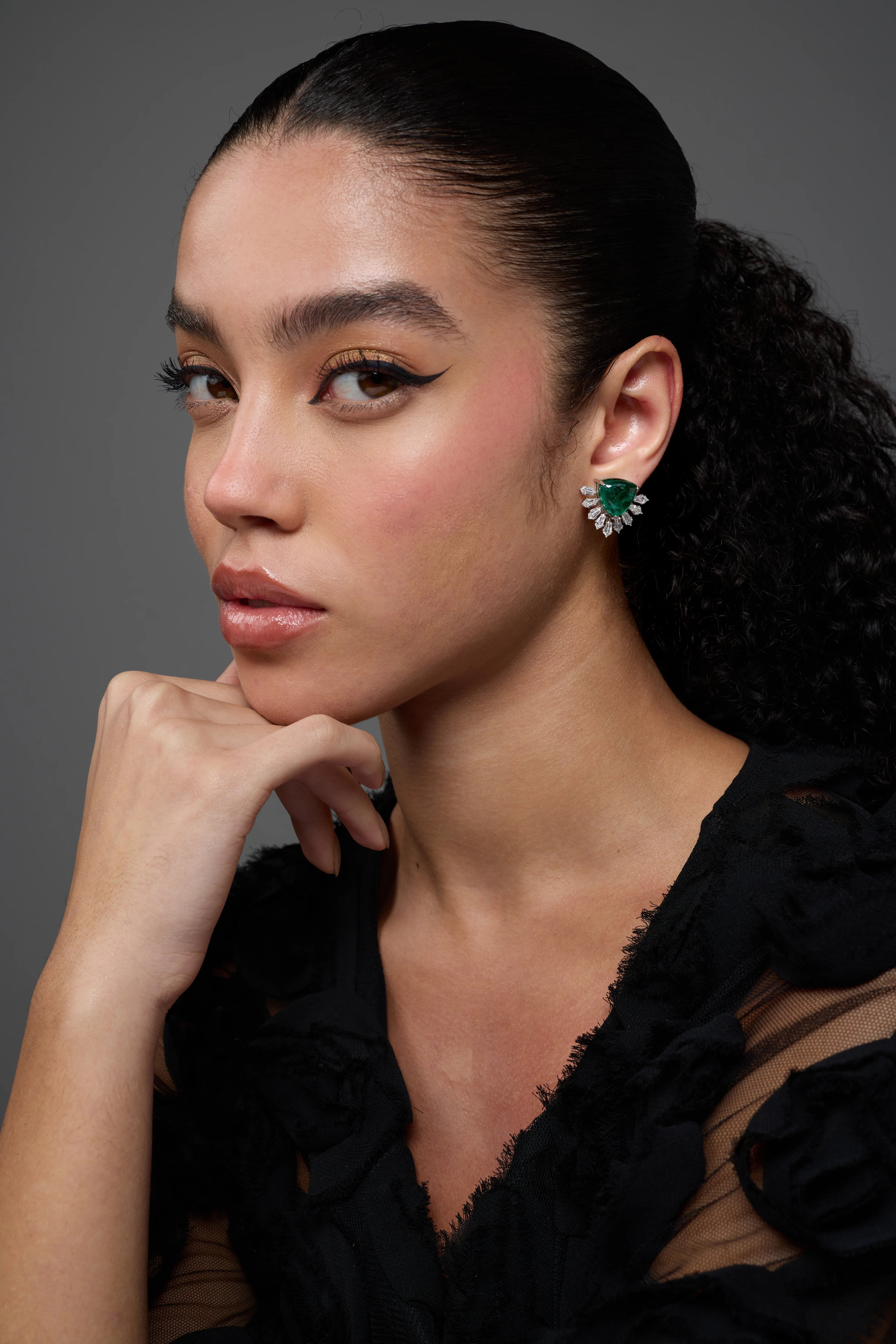 Trillion Emerald Burst Stud Earrings