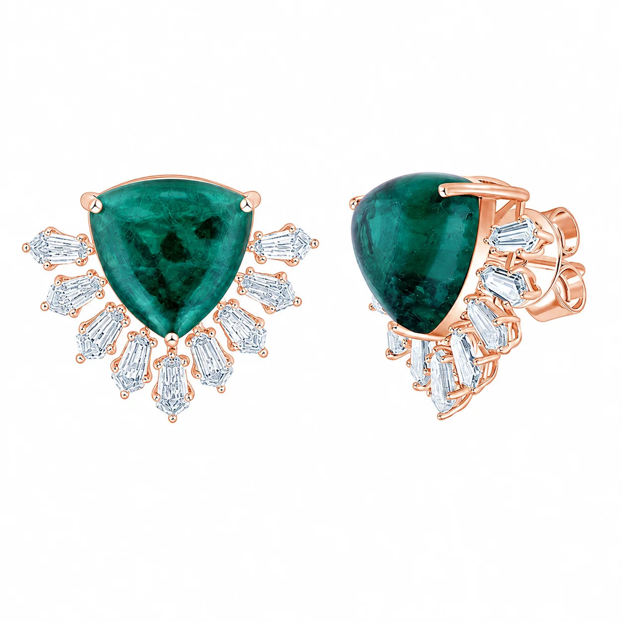 Trillion Emerald Burst Stud Earrings