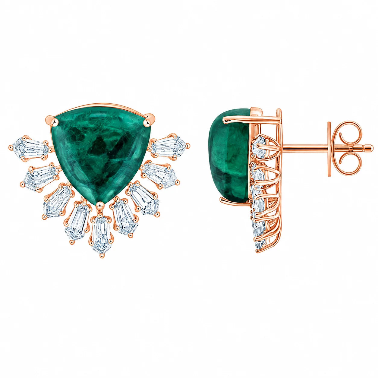 Trillion Emerald Burst Stud Earrings