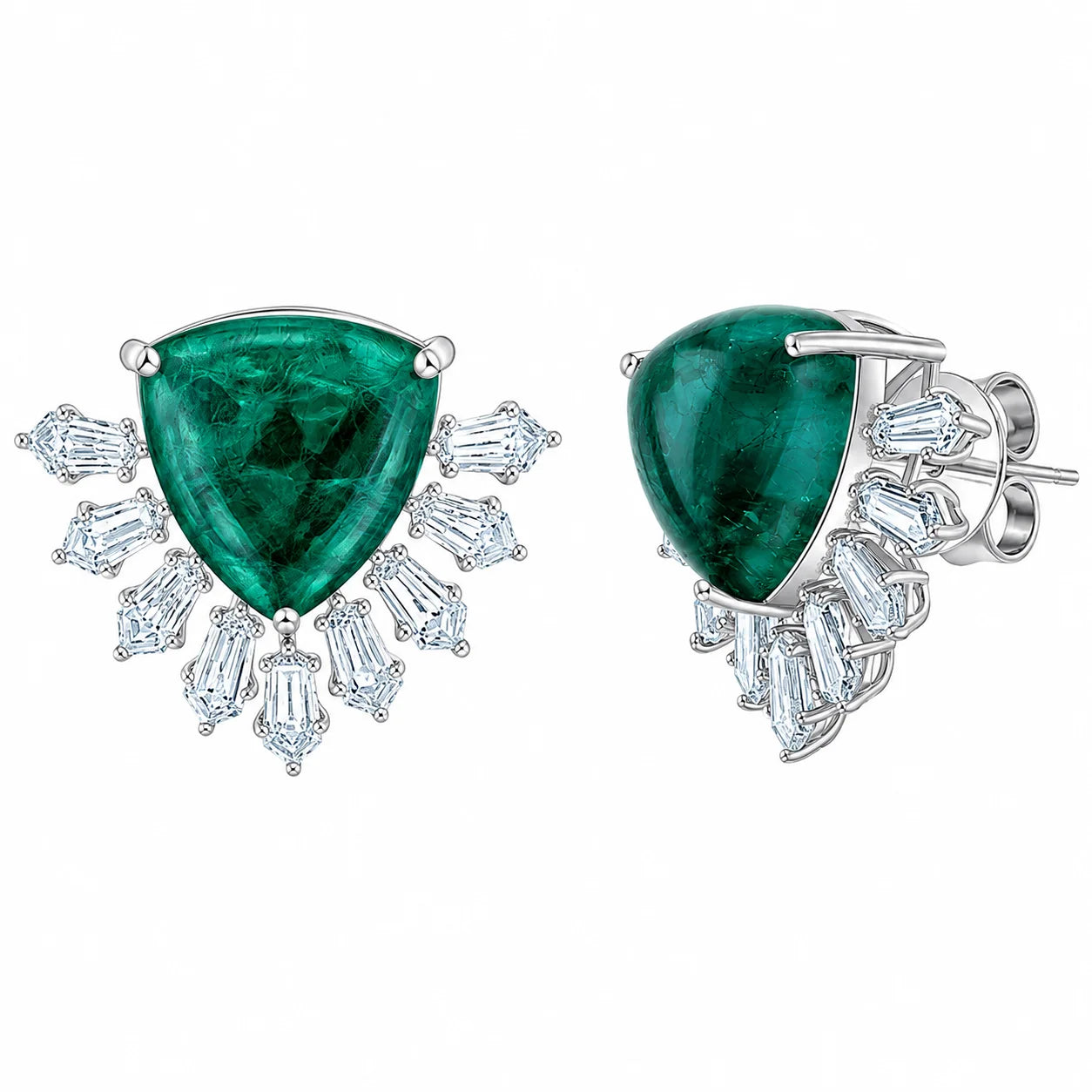 Trillion Emerald Burst Stud Earrings