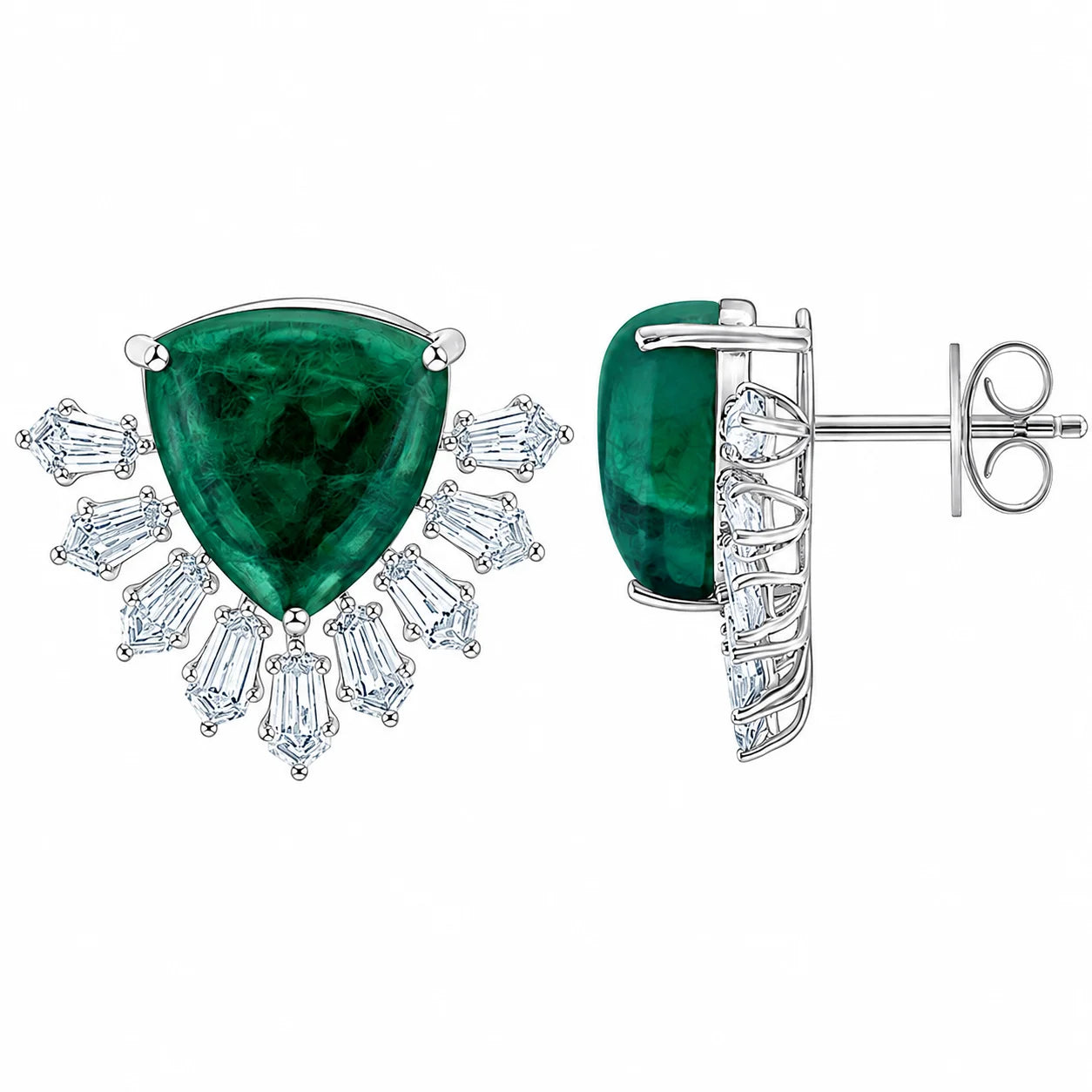 Trillion Emerald Burst Stud Earrings