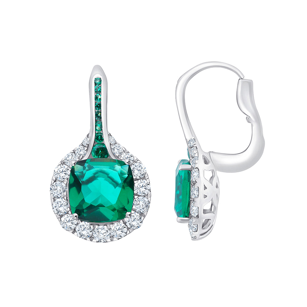 Cushion Cut Green Semi Precious Stone Brilliant Cut Halo Drop Earrings
