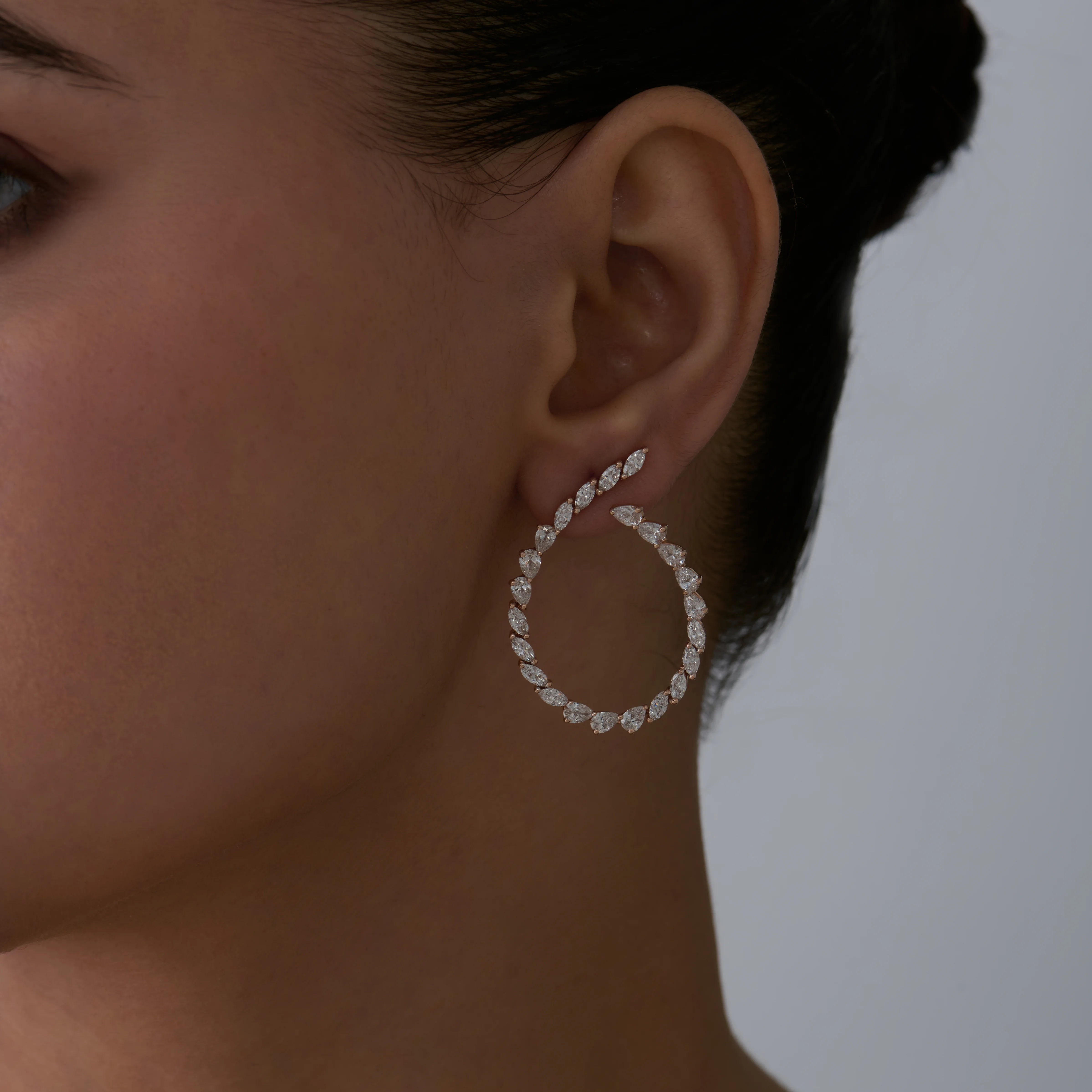 Pear Marquise Cut Open Circle Climber Earrings