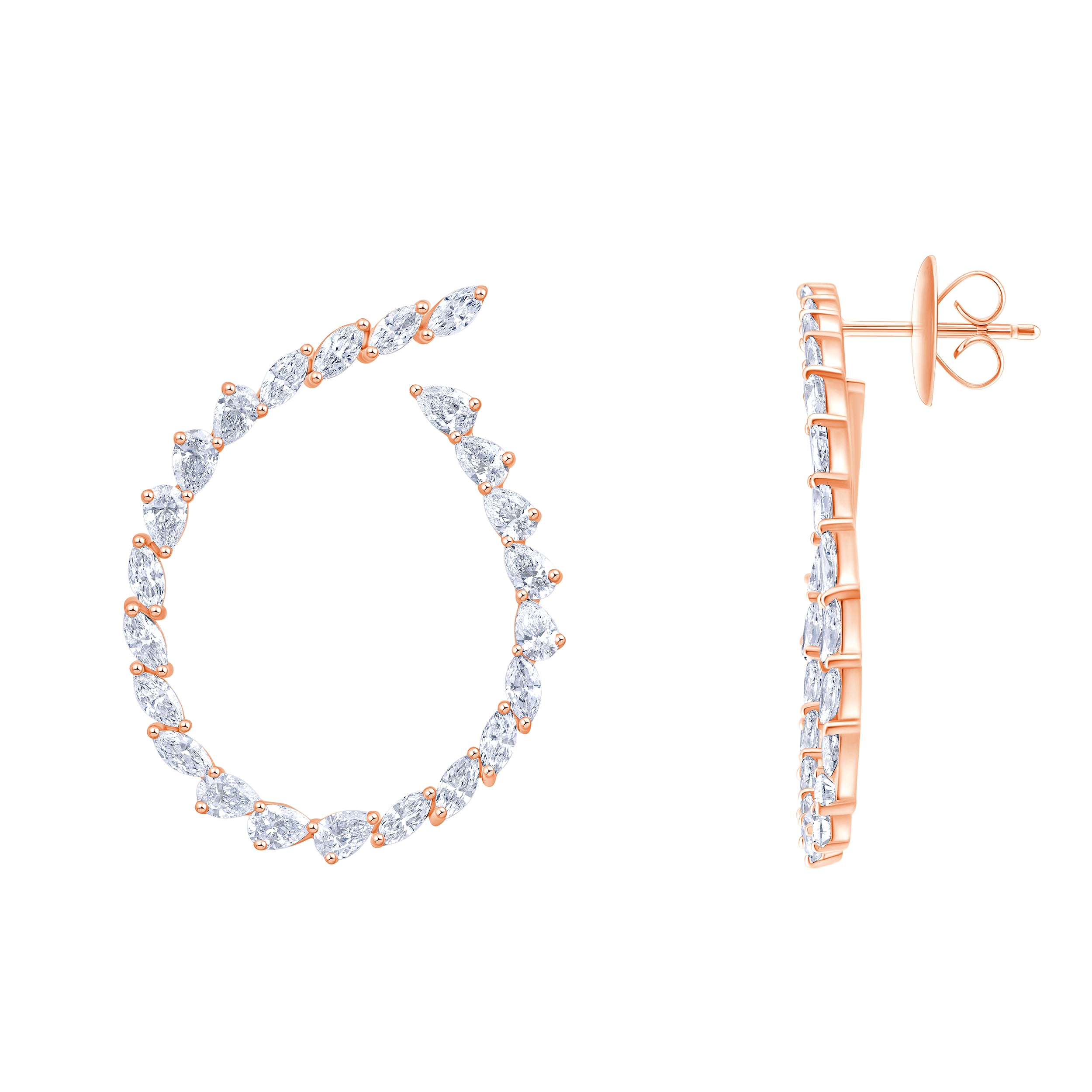 Pear Marquise Cut Open Circle Climber Earrings