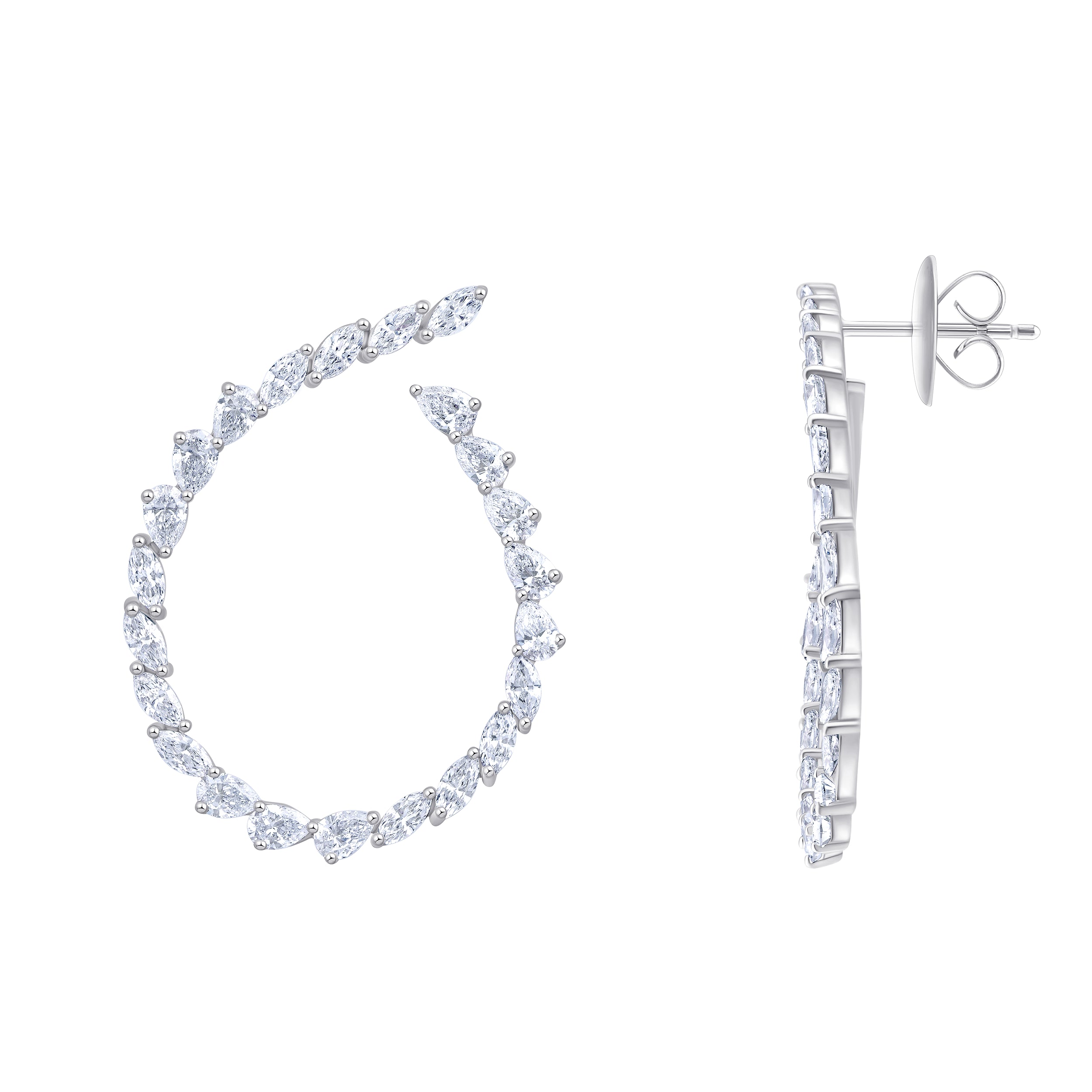 Pear Marquise Cut Open Circle Climber Earrings