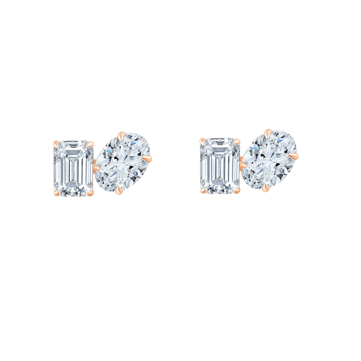 Emerald Oval Cut Asymmetric Stud Earrings