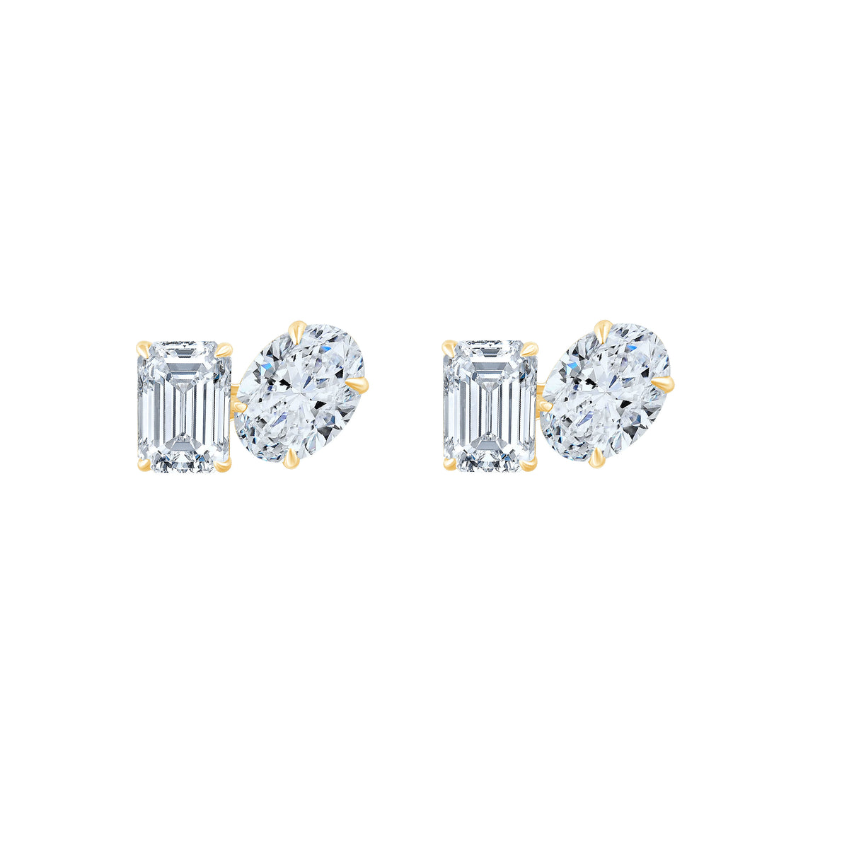 Emerald Oval Cut Asymmetric Stud Earrings