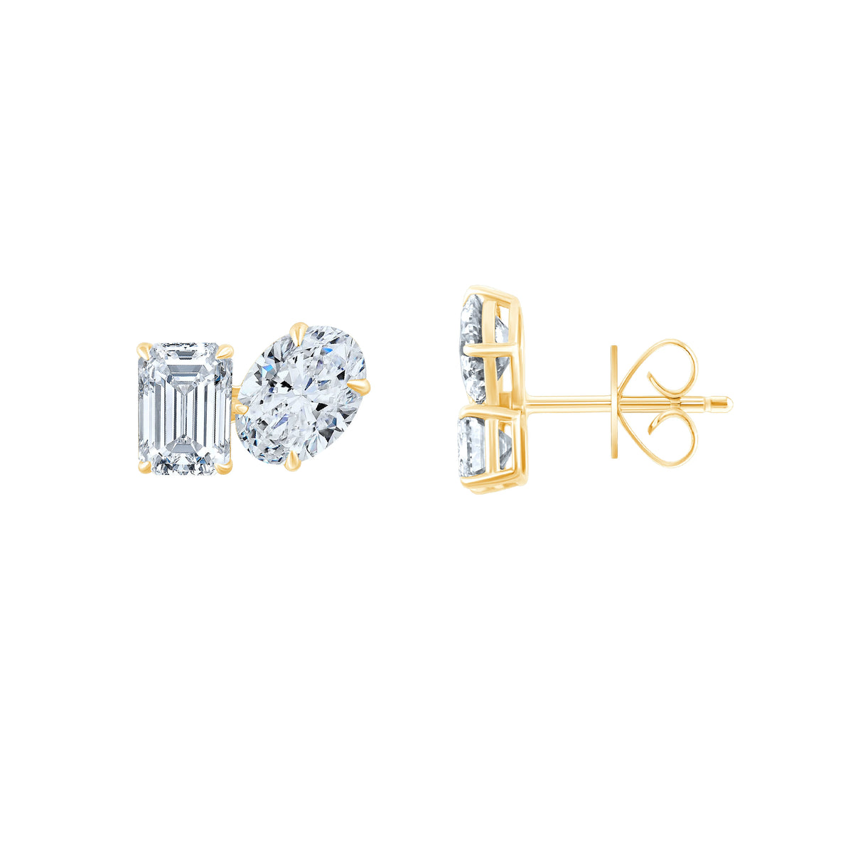 Emerald Oval Cut Asymmetric Stud Earrings