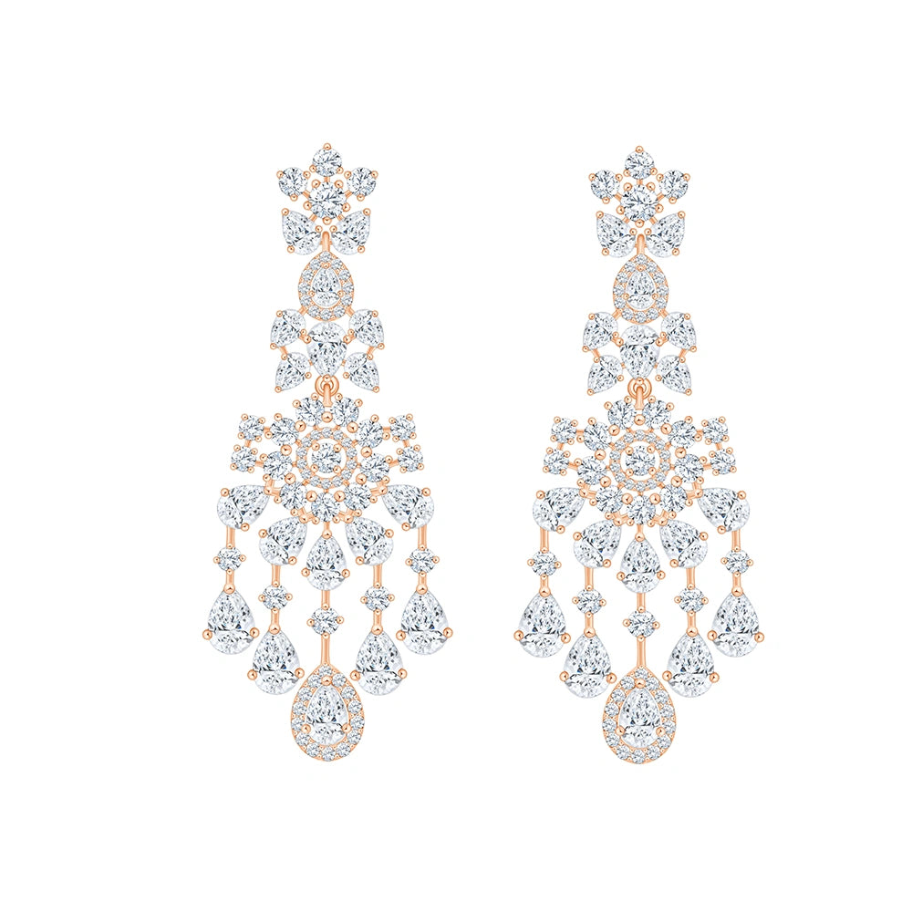 Pear Brilliant Cut Floral Cascade Drop Earrings