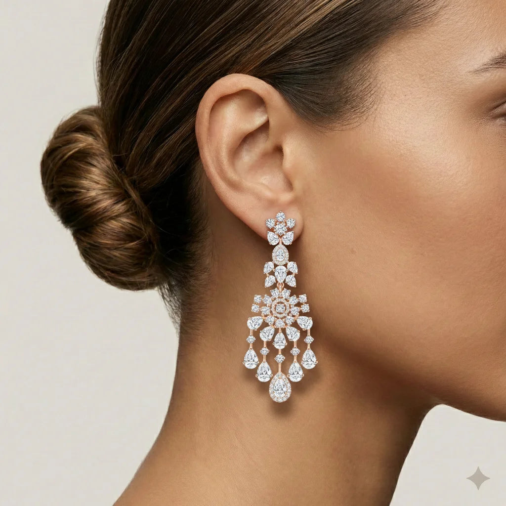 Pear Brilliant Cut Floral Cascade Drop Earrings