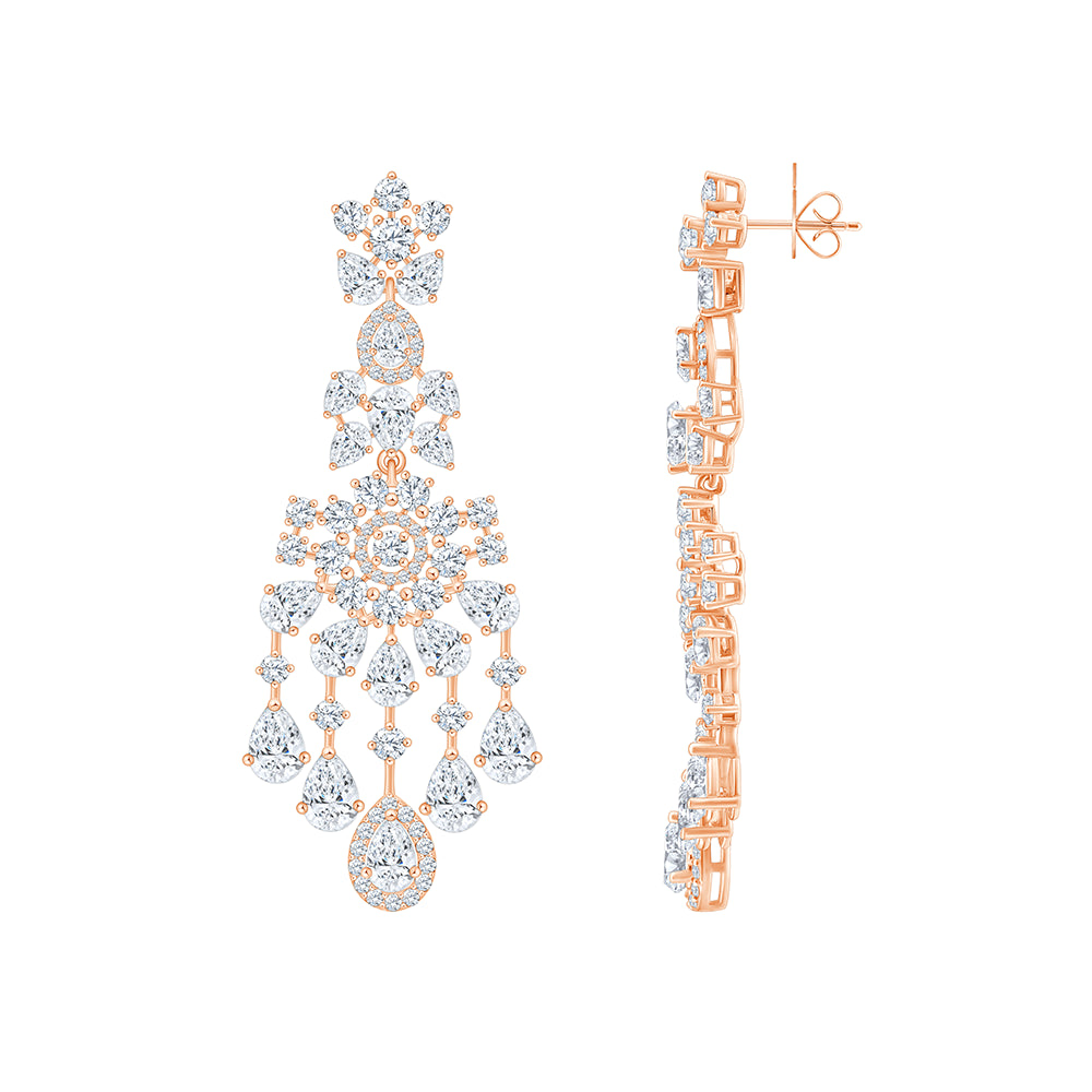 Pear Brilliant Cut Floral Cascade Drop Earrings