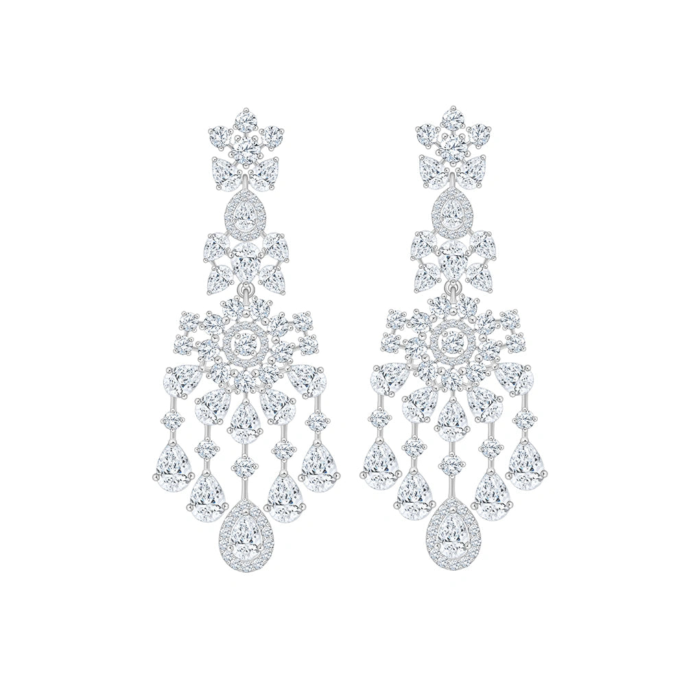 Pear Brilliant Cut Floral Cascade Drop Earrings