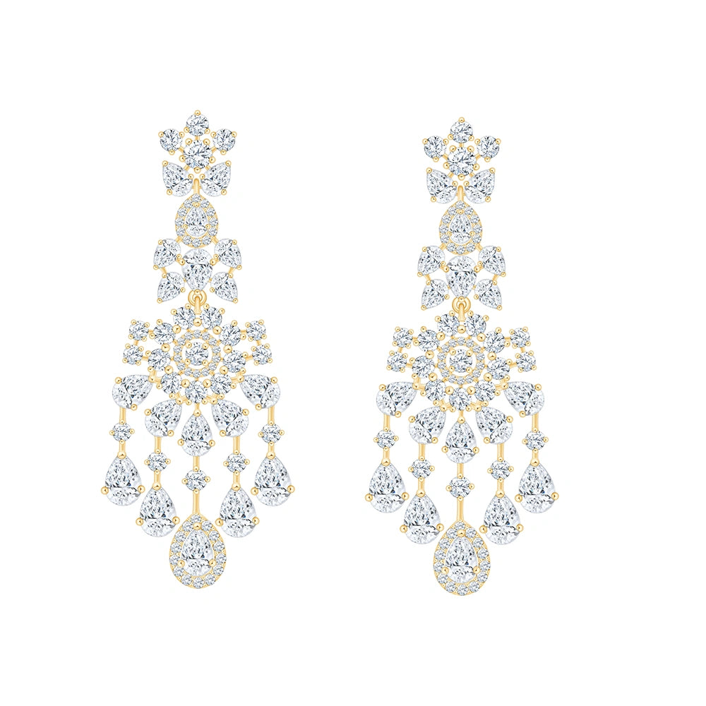 Pear Brilliant Cut Floral Cascade Drop Earrings
