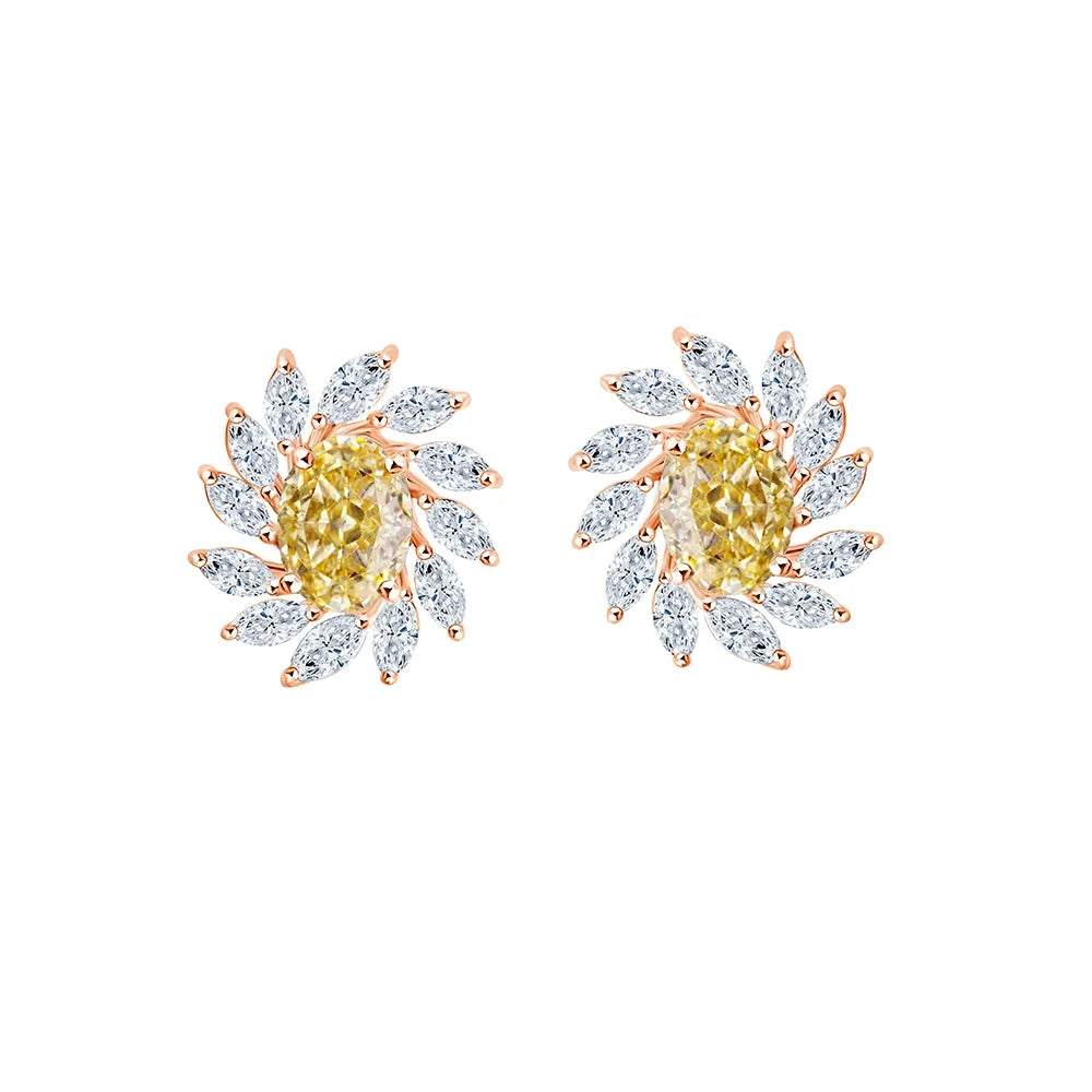Oval Cut Yellow Semi Precious Marquise Cut Sunburst Stud Earrings