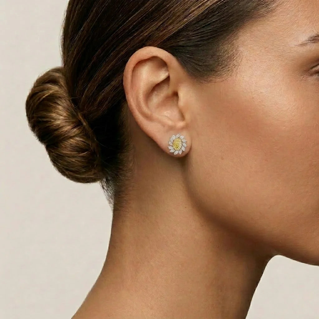 Oval Cut Yellow Semi Precious Marquise Cut Sunburst Stud Earrings