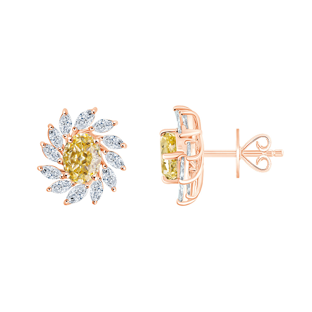 Oval Cut Yellow Semi Precious Marquise Cut Sunburst Stud Earrings