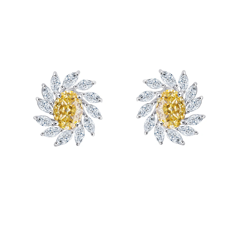 Oval Cut Yellow Semi Precious Marquise Cut Sunburst Stud Earrings
