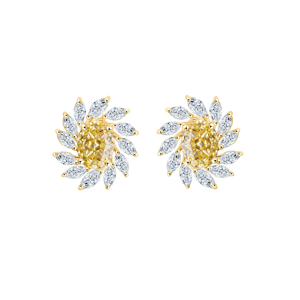 Oval Cut Yellow Semi Precious Marquise Cut Sunburst Stud Earrings