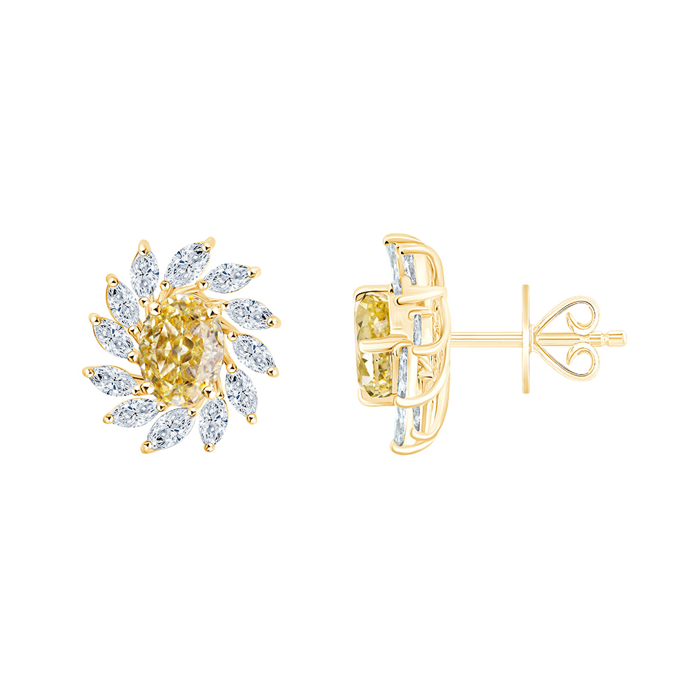 Oval Cut Yellow Semi Precious Marquise Cut Sunburst Stud Earrings