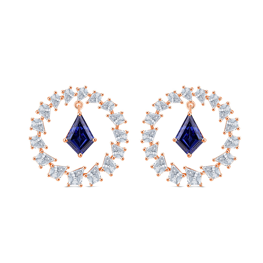 Kite Cut Sapphire Halo Hoop Earrings