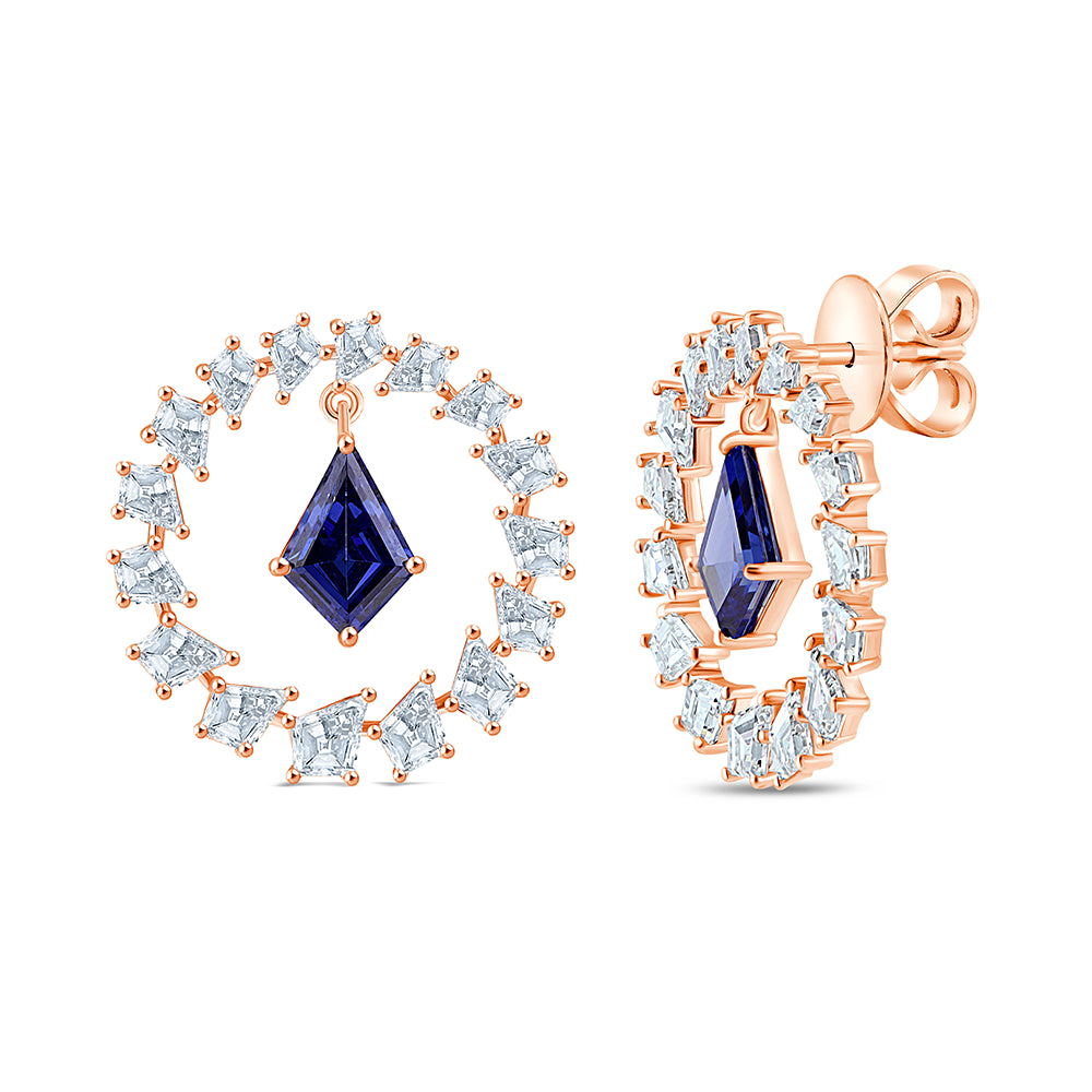 Kite Cut Sapphire Halo Hoop Earrings