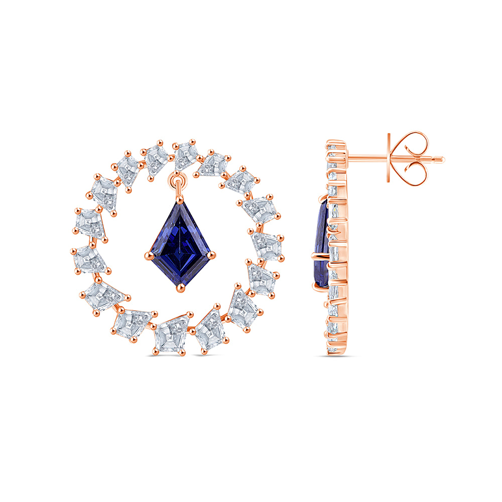 Kite Cut Sapphire Halo Hoop Earrings