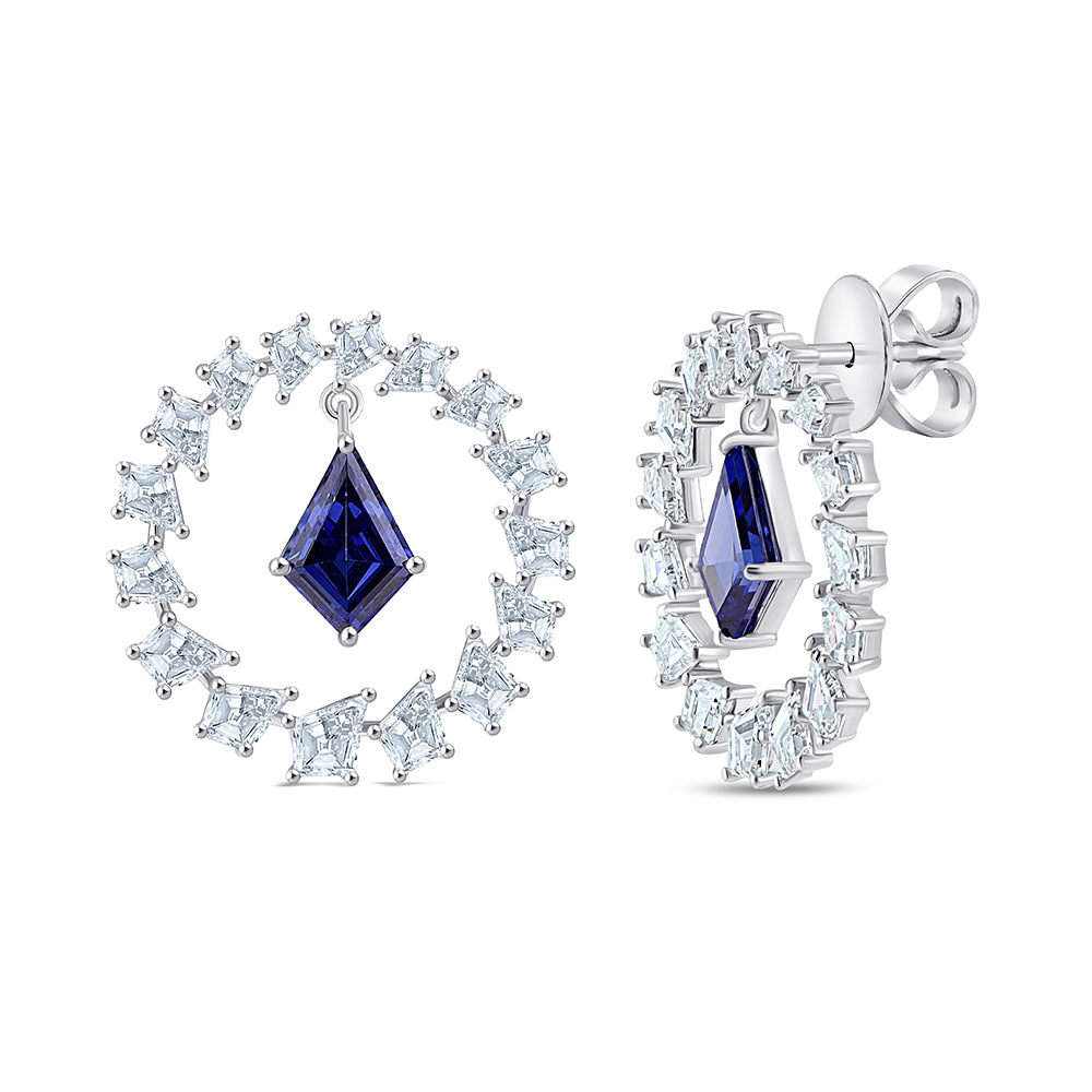 Kite Cut Sapphire Halo Hoop Earrings