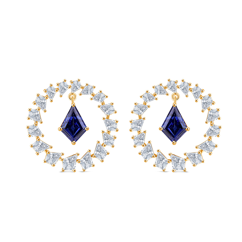 Kite Cut Sapphire Halo Hoop Earrings